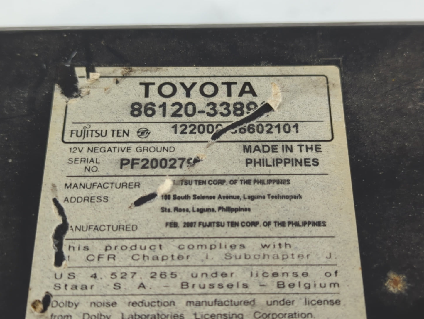 2007-2009 Toyota Camry Radio AM FM Cd Player Receiver Replacement P/N:86120-33891 Fits Fits 2007 2008 2009 OEM Used Auto Par
