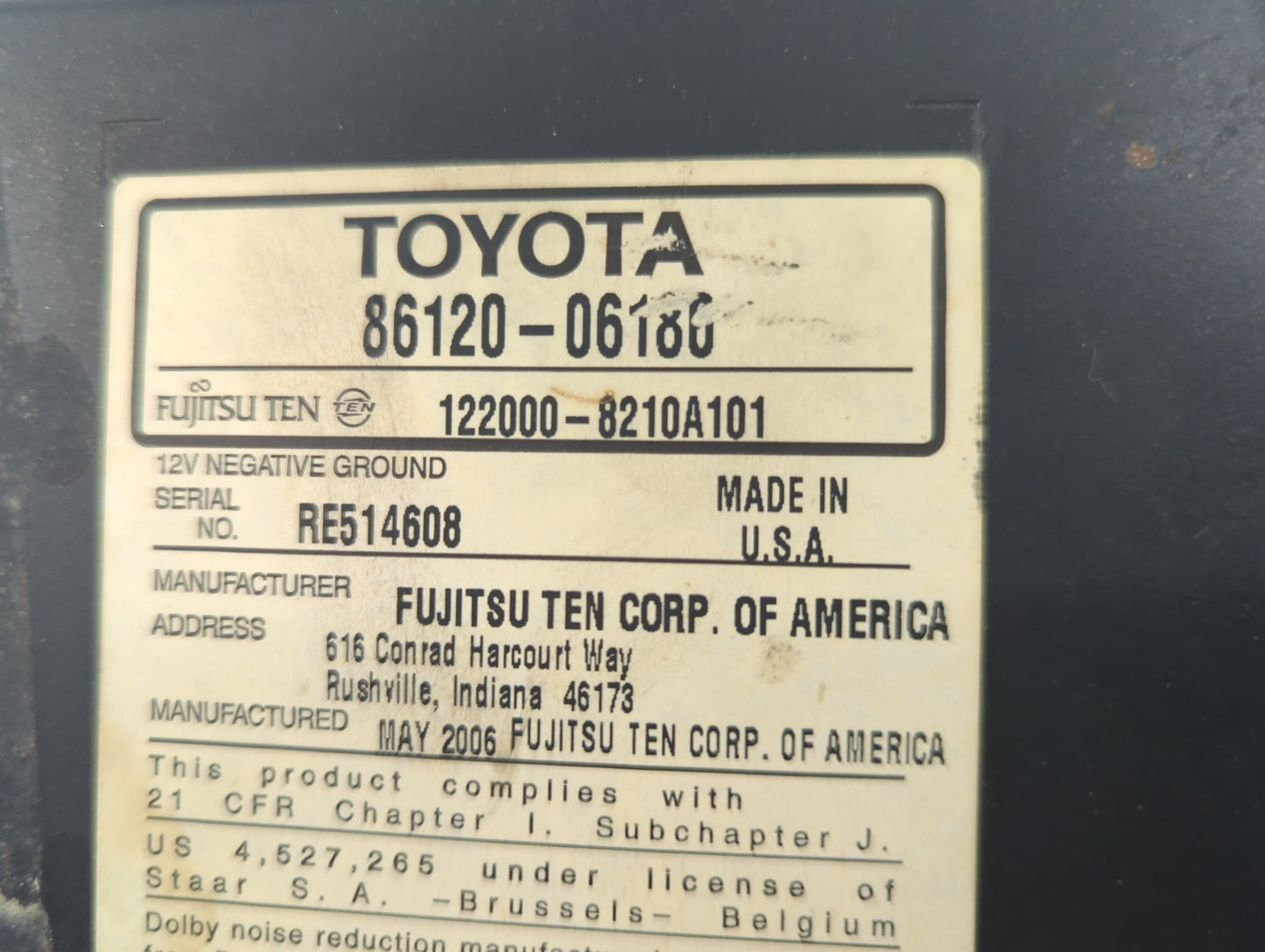 2007-2009 Toyota Camry Radio AM FM Cd Player Receiver Replacement P/N:86120-06180 Fits Fits 2007 2008 2009 OEM Used Auto Par