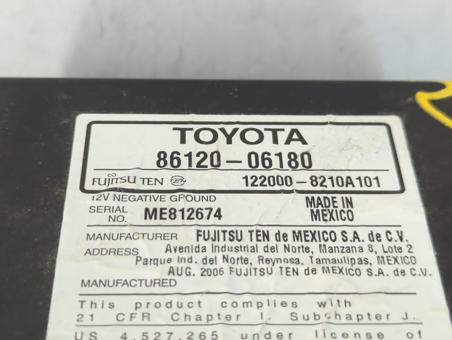 2007-2009 Toyota Camry Radio AM FM Cd Player Receiver Replacement P/N:86120-06180 Fits Fits 2007 2008 2009 OEM Used Auto Par