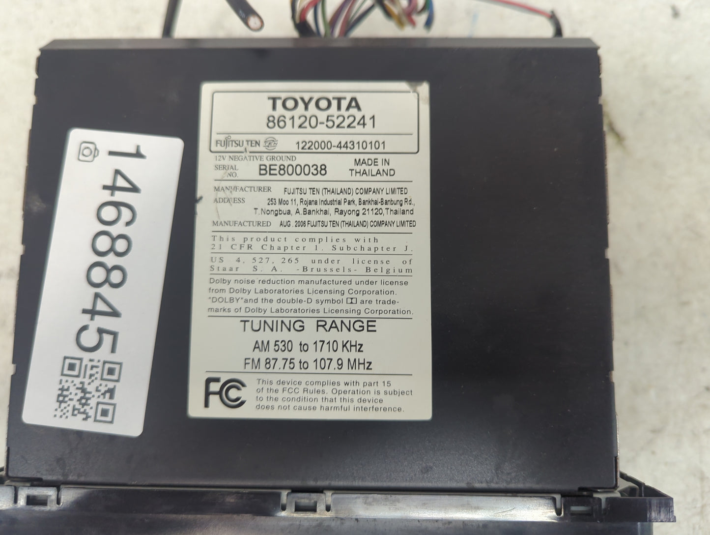 2004-2007 Toyota Highlander Radio AM FM Cd Player Receiver Replacement P/N:86120-52241 122000-44310101 Fits OEM Used Auto Pa