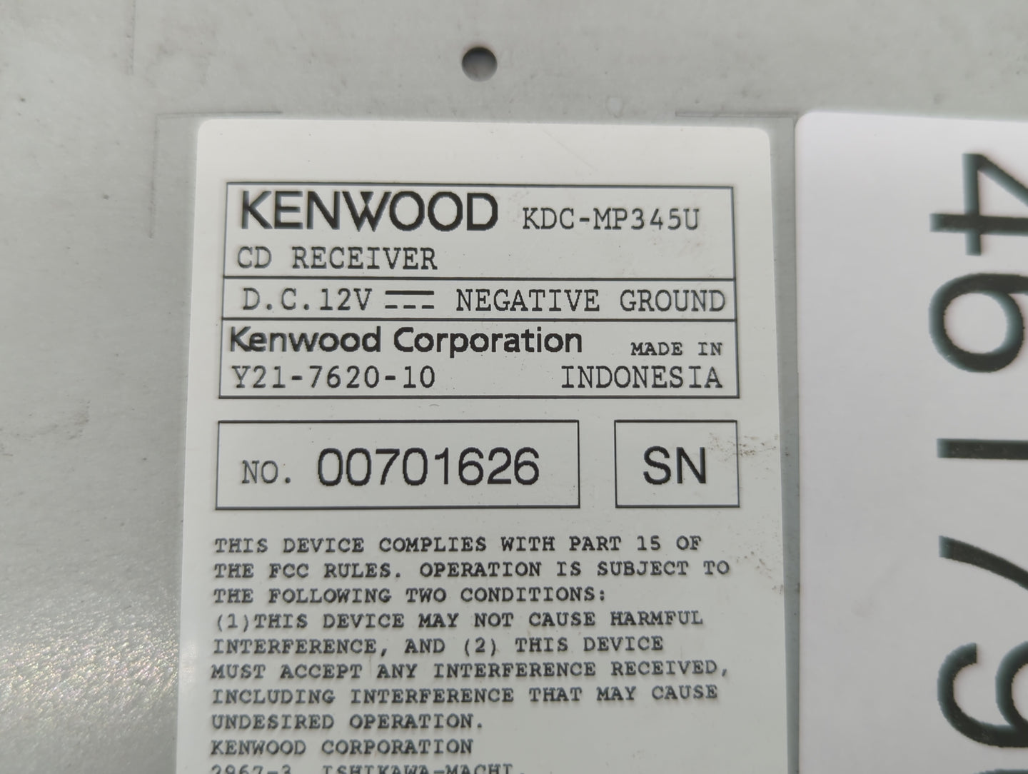 2007 Toyota Highlander Radio AM FM Cd Player Receiver Replacement P/N:00701626 Fits OEM Used Auto Parts - Oemusedautoparts1.