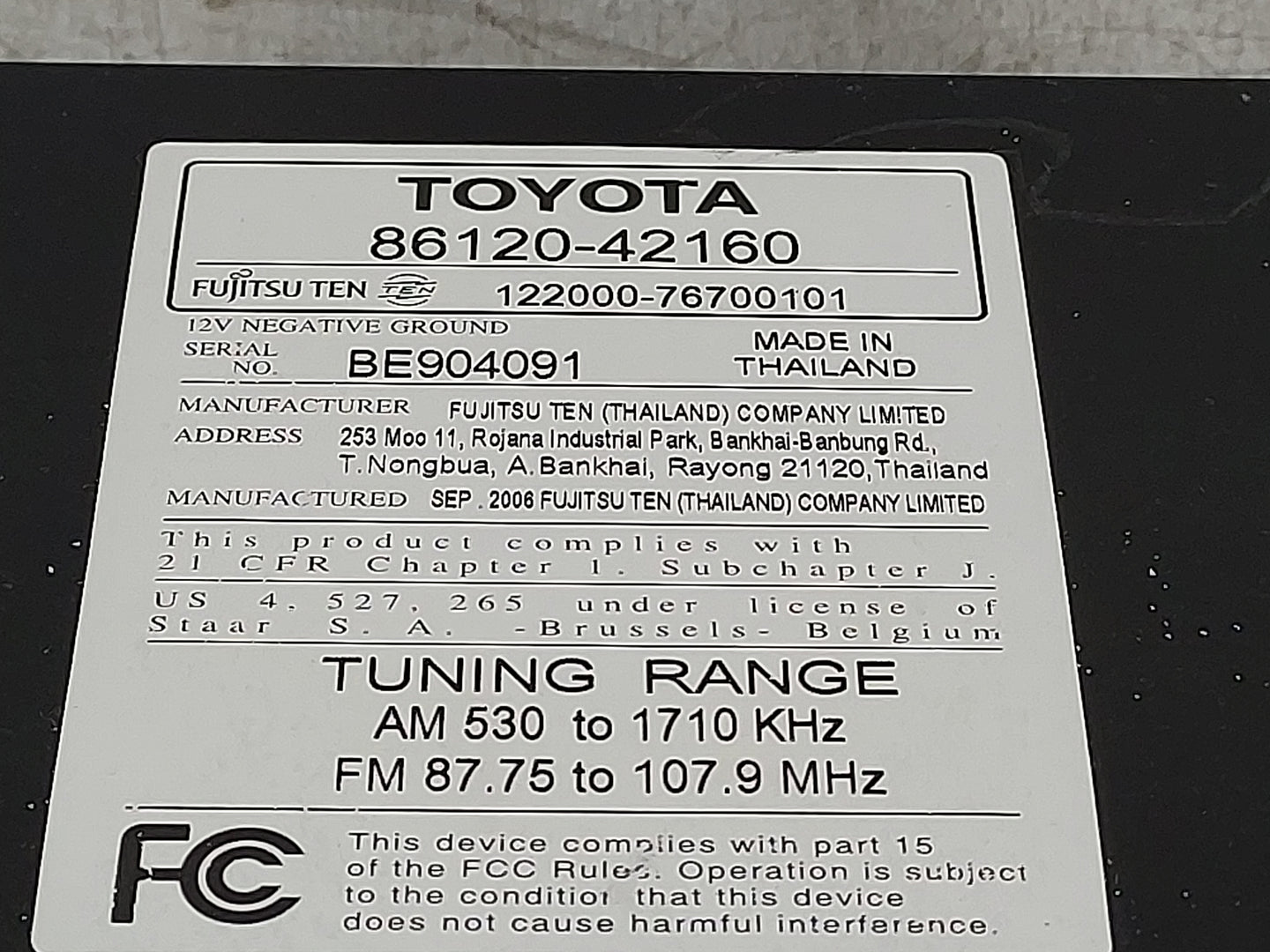 2006-2008 Toyota Rav4 Radio AM FM Cd Player Receiver Replacement P/N:86120-42160 122000-76700101 Fits Fits 2006 2007 2008 OE