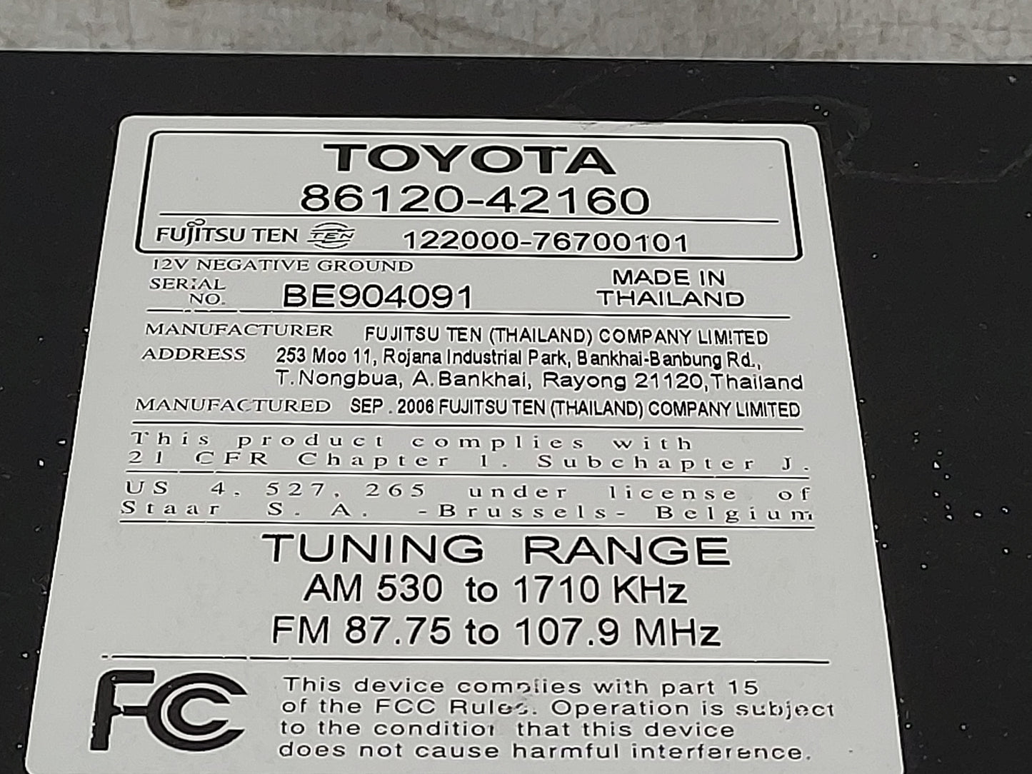 2006-2008 Toyota Rav4 Radio AM FM Cd Player Receiver Replacement P/N:86120-42160 122000-76700101 Fits Fits 2006 2007 2008 OE