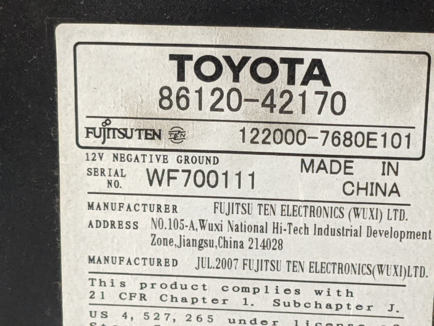 2006-2008 Toyota Rav4 Radio AM FM Cd Player Receiver Replacement P/N:86120-42170 122000-7680E101 Fits Fits 2006 2007 2008 OE