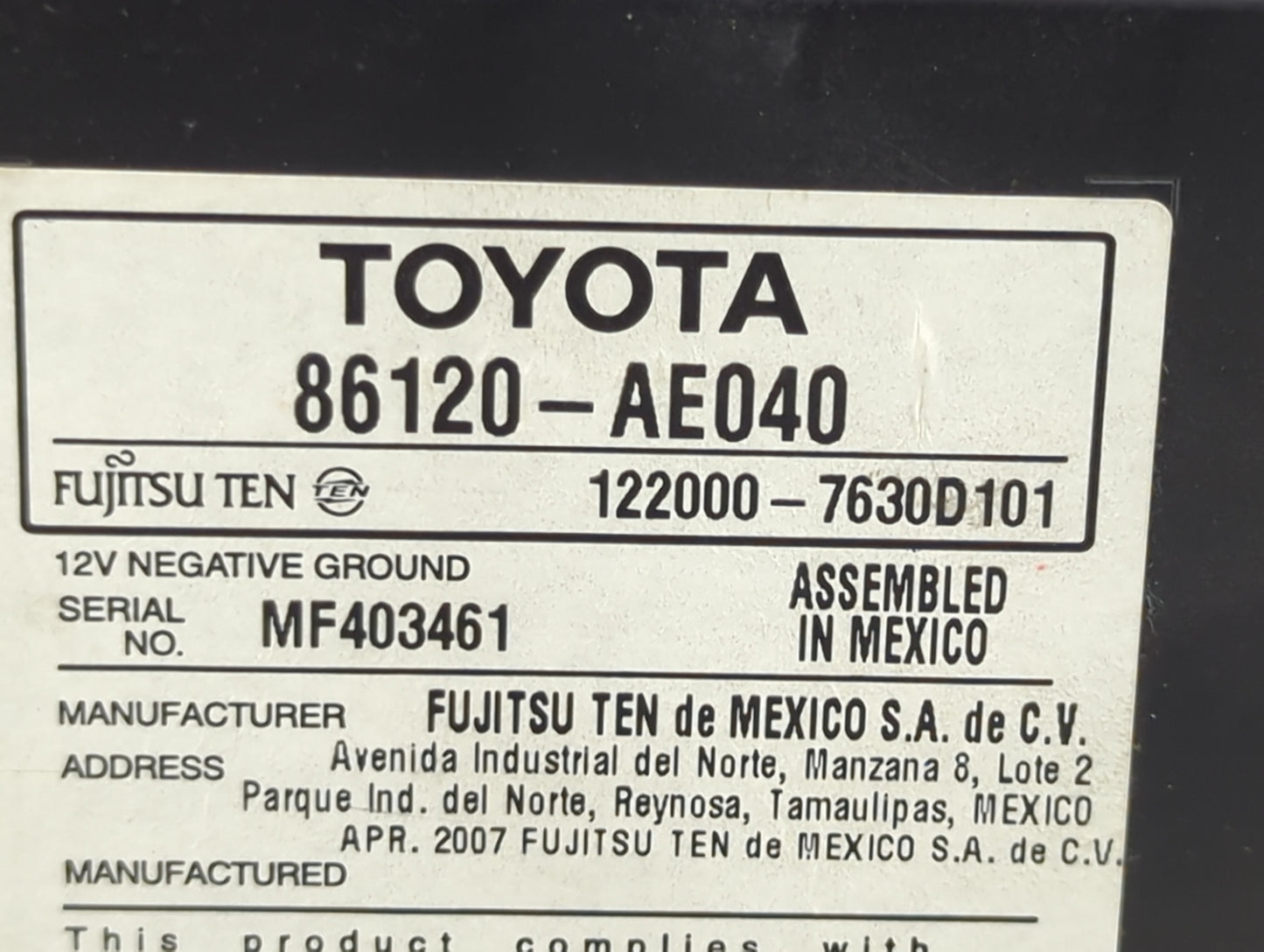 2006-2007 Toyota Sienna Radio AM FM Cd Player Receiver Replacement P/N:86120-AE040 122000-7630D101 Fits Fits 2006 2007 OEM U