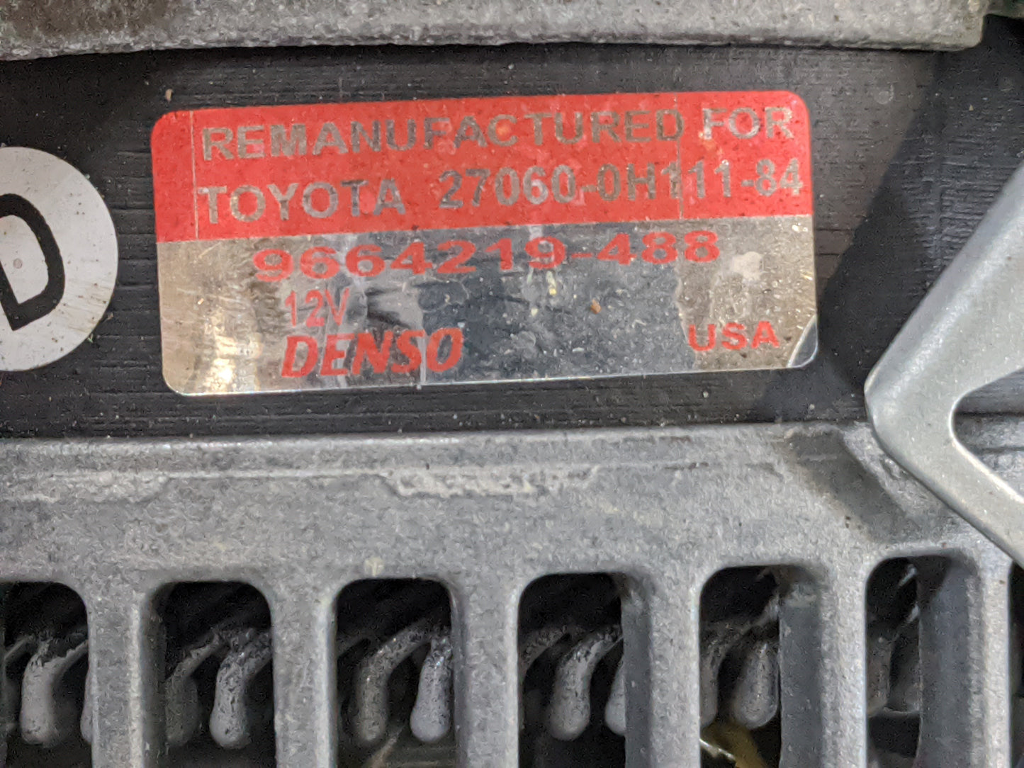 2007-2008 Toyota Solara Alternator Replacement Generator Charging Assembly Engine OEM P/N:27060 0H111 Fits OEM Used Auto Par