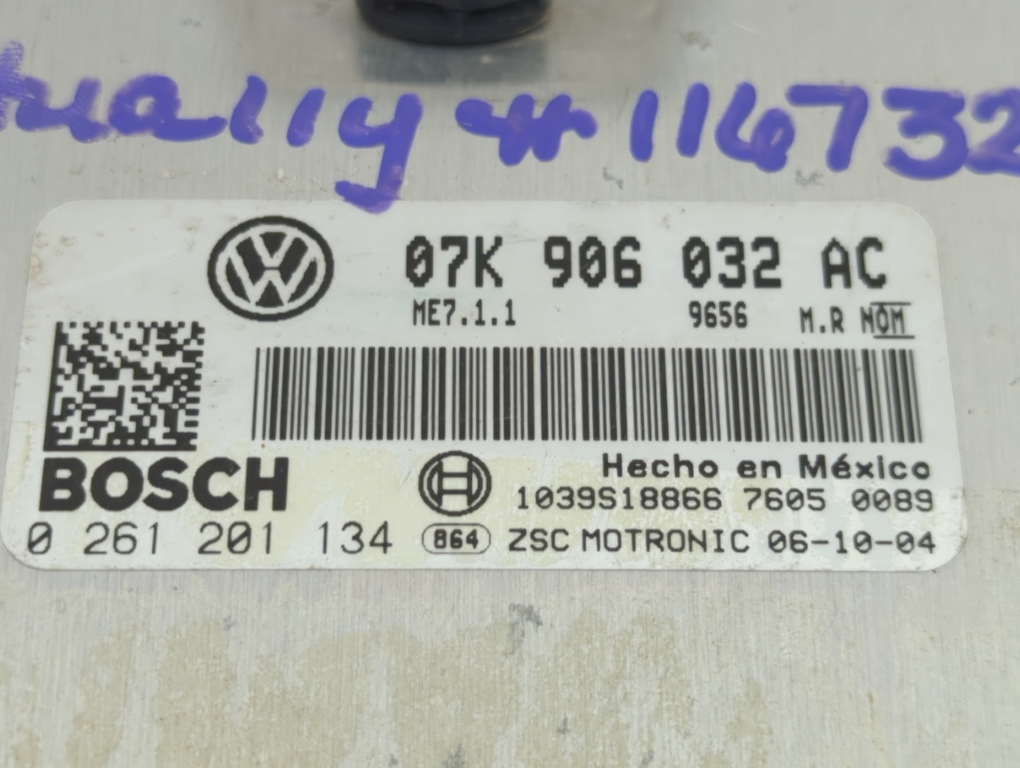 2006-2007 Volkswagen Beetle PCM Engine Control Computer ECU ECM PCU OEM P/N:07K906032AC 0261201134 Fits Fits 2006 2007 OEM U