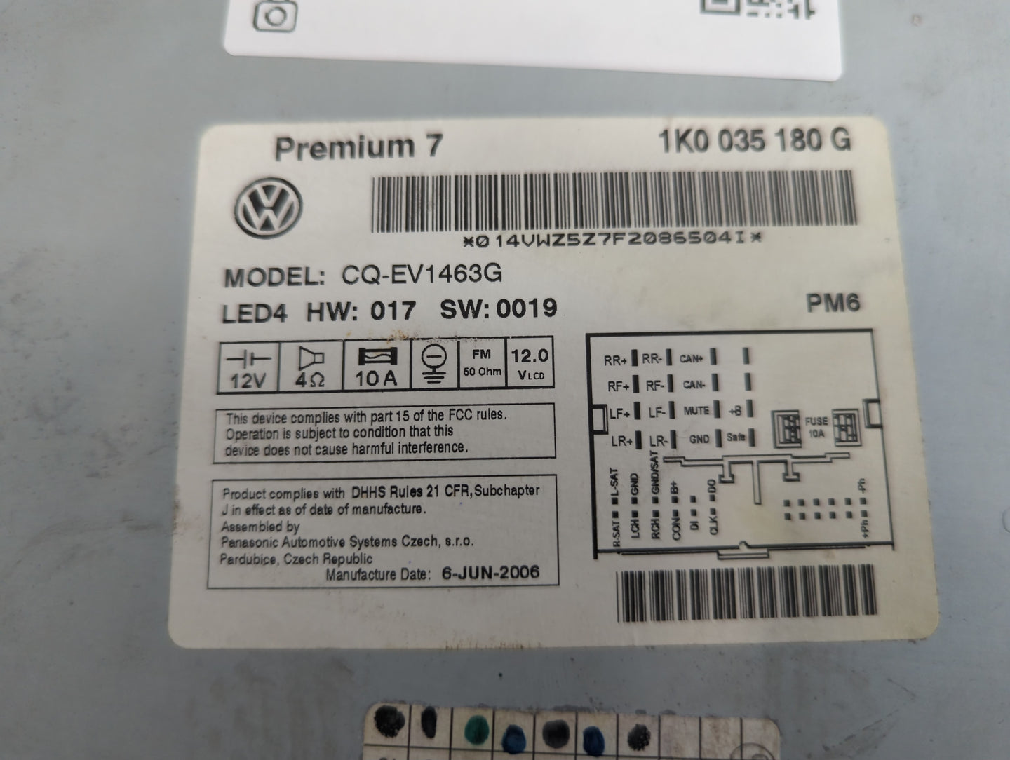 2007-2009 Volkswagen Eos Radio AM FM Cd Player Receiver Replacement P/N:1K0 035 180 G Fits Fits 2006 2007 2008 2009 OEM Used