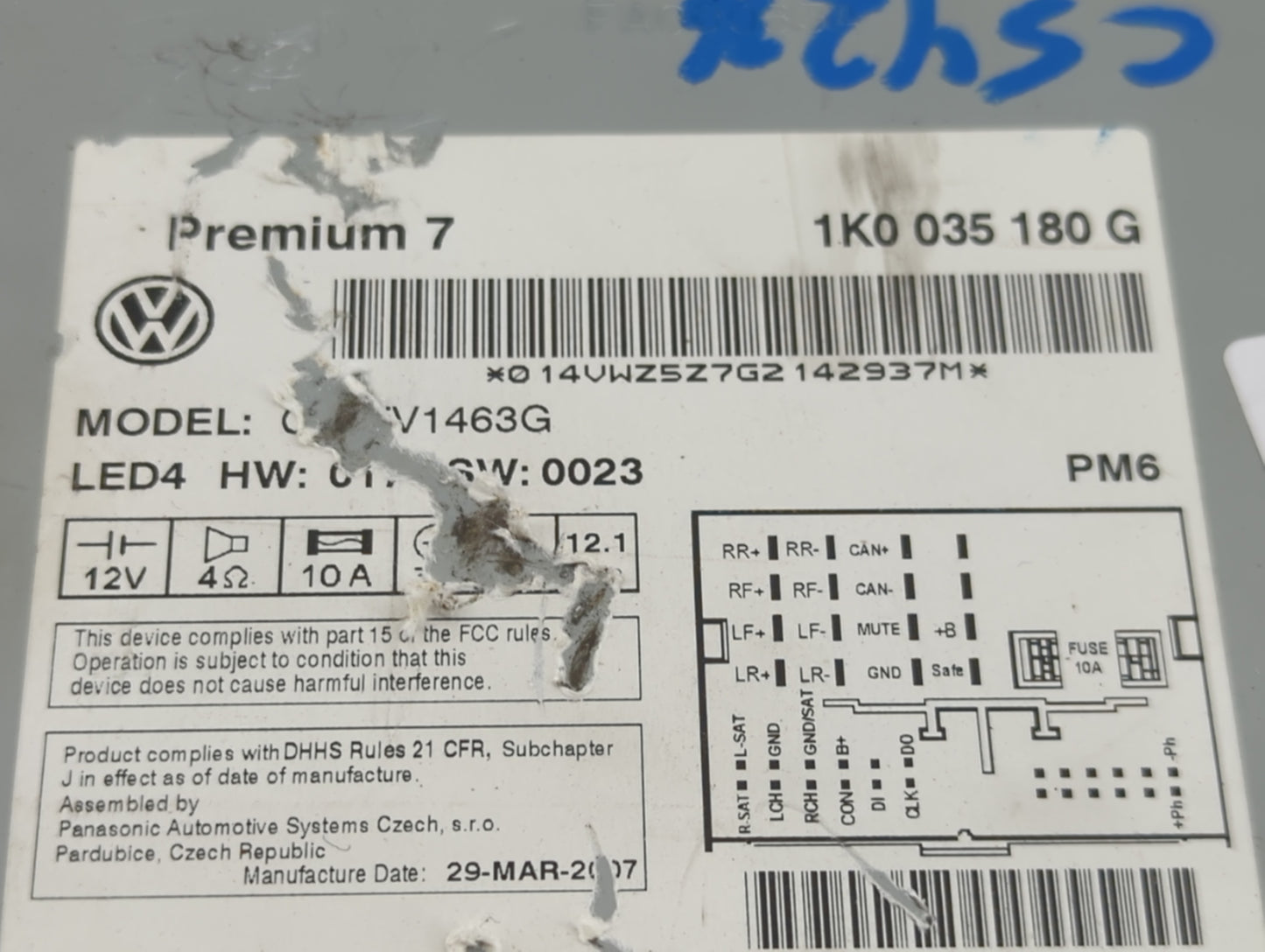 2007 Volkswagen Passat Radio AM FM Cd Player Receiver Replacement P/N:1K0035180G Fits Fits 2006 2008 2009 OEM Used Auto Part