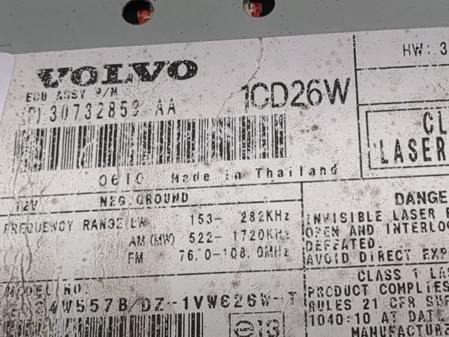 2007-2009 Volvo Xc90 Radio AM FM Cd Player Receiver Replacement P/N:30732859AA 1CD26W Fits Fits 2007 2008 2009 OEM Used Auto