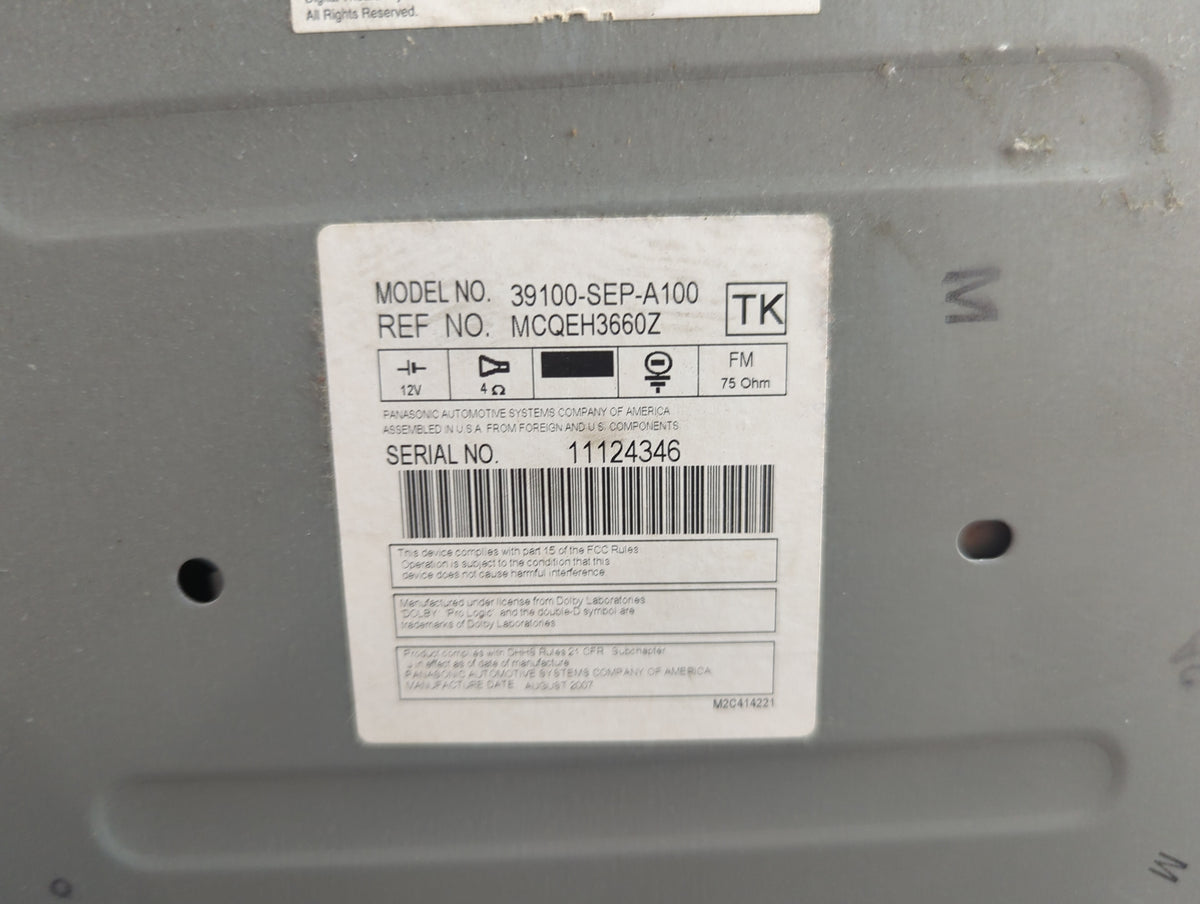 2007-2008 Acura Tl Radio AM FM Cd Player Receiver Replacement P/N:39100-SEP-A100 MCQEH3660Z Fits Fits 2007 2008 OEM Used Aut