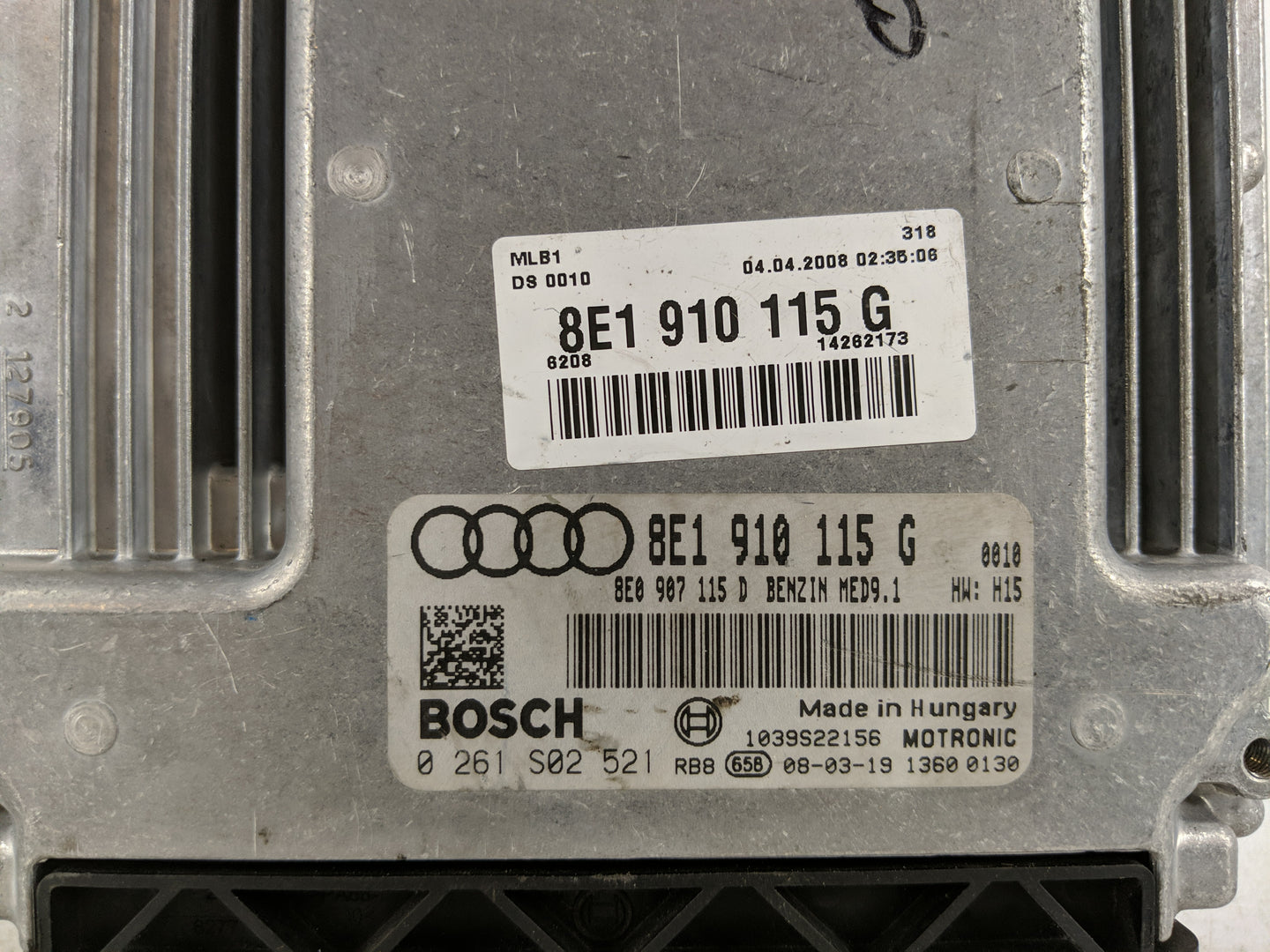 2008-2009 Audi A4 PCM Engine Control Computer ECU ECM PCU OEM P/N:8E1 910 115 G Fits Fits 2008 2009 OEM Used Auto Parts - Oe
