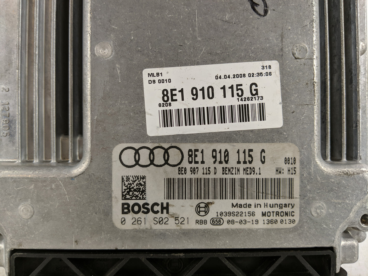 2008-2009 Audi A4 PCM Engine Control Computer ECU ECM PCU OEM P/N:8E1 910 115 G Fits Fits 2008 2009 OEM Used Auto Parts - Oe