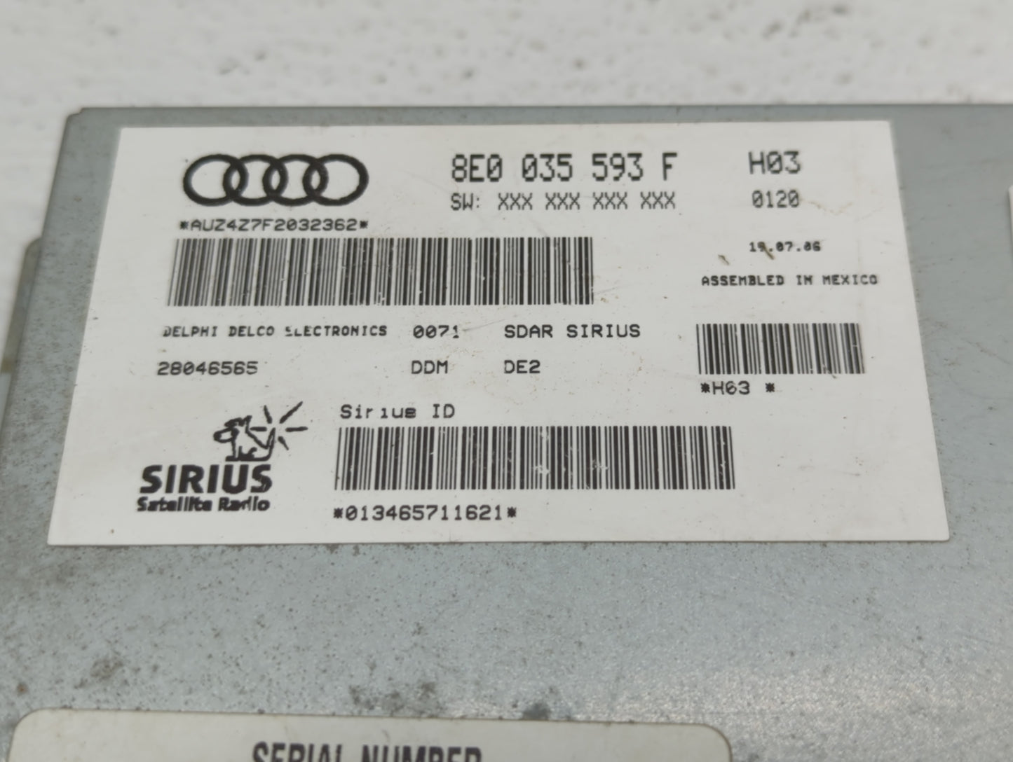2008 Audi A4 Radio AM FM Cd Player Receiver Replacement P/N:8E0 035 593 F Fits OEM Used Auto Parts - Oemusedautoparts1.com