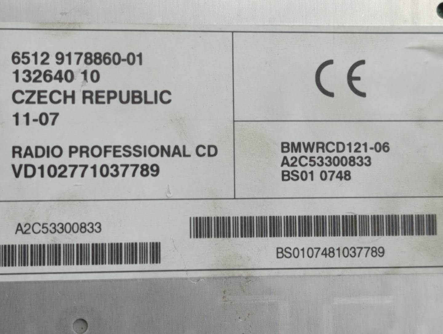 2008 Bmw 328xi Radio AM FM Cd Player Receiver Replacement P/N:6512 9178860-01 BMWRCD121-06, A2C53300833 Fits Fits 2009 OEM U