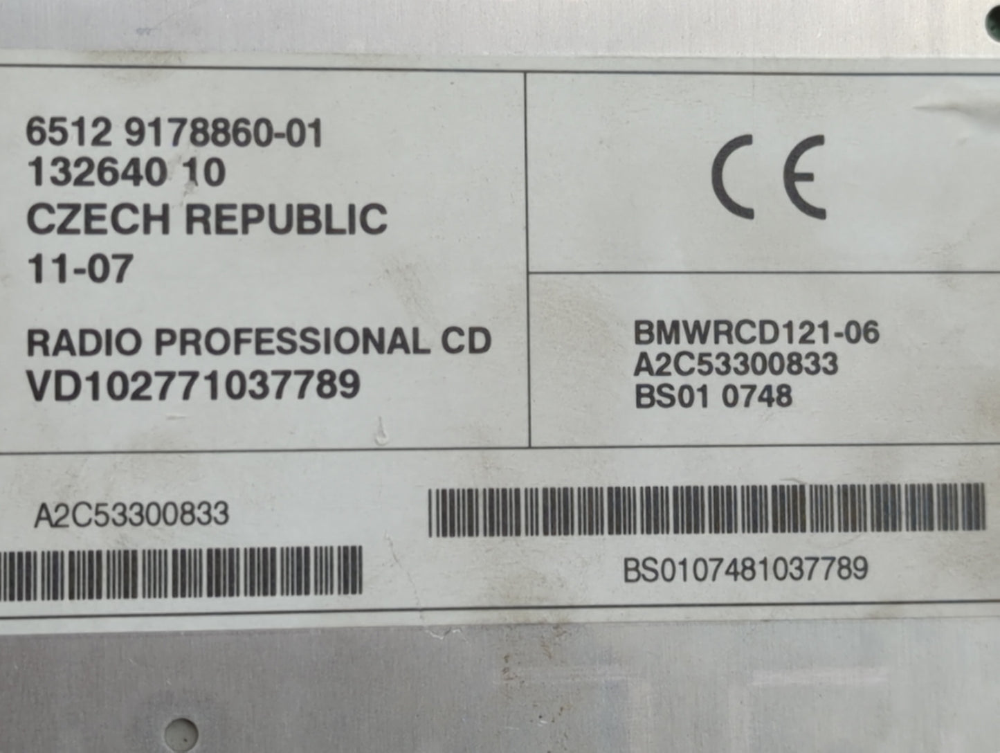 2008 Bmw 328xi Radio AM FM Cd Player Receiver Replacement P/N:6512 9178860-01 BMWRCD121-06, A2C53300833 Fits Fits 2009 OEM U