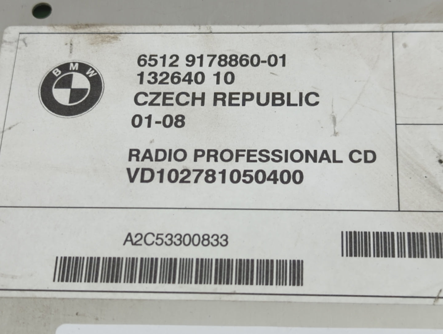 2008-2009 Bmw 328i Radio AM FM Cd Player Receiver Replacement P/N:132640 10 A2C53300833 Fits Fits 2008 2009 OEM Used Auto Pa