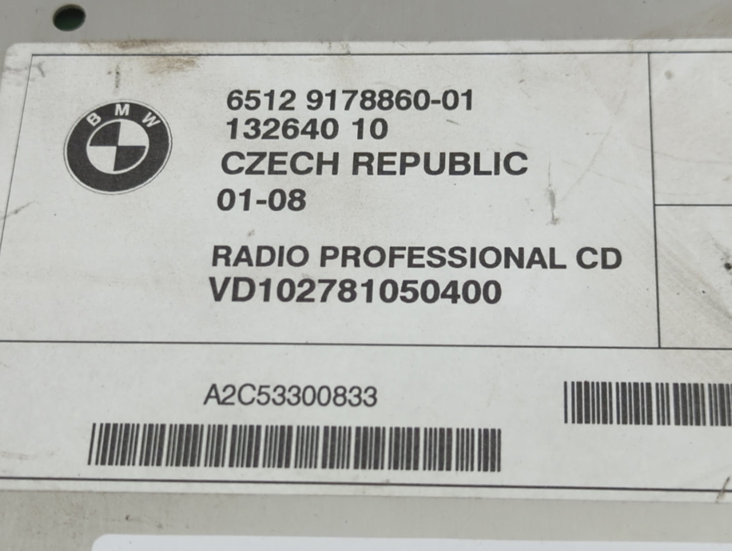 2008-2009 Bmw 328i Radio AM FM Cd Player Receiver Replacement P/N:132640 10 A2C53300833 Fits Fits 2008 2009 OEM Used Auto Pa
