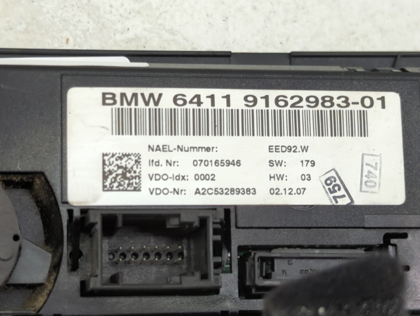 2007-2009 Bmw 328i Climate Control Module Temperature AC/Heater Replacement P/N:9162983-01 Fits Fits 2007 2008 2009 OEM Used