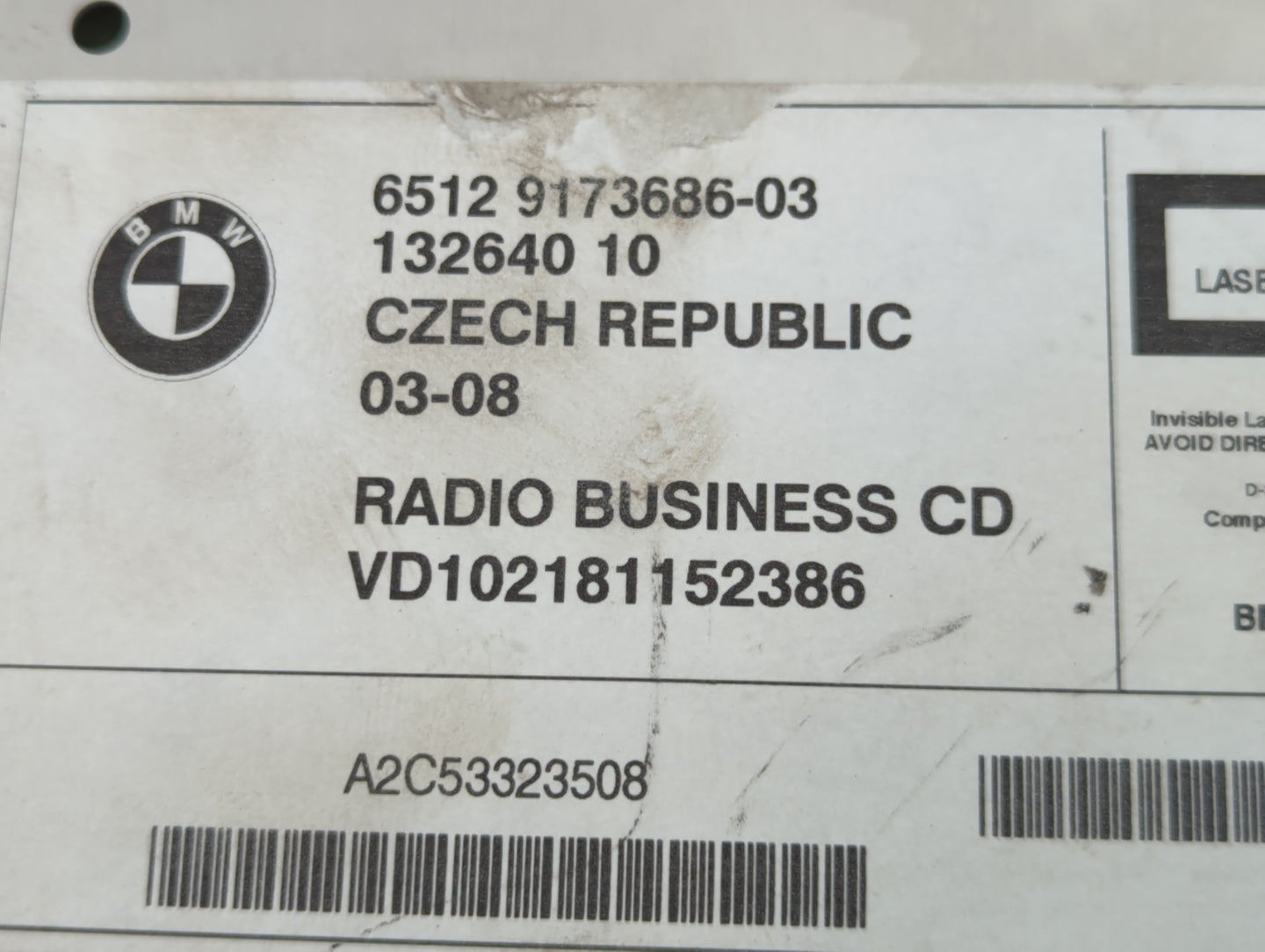 2007-2010 Bmw X3 Radio AM FM Cd Player Receiver Replacement P/N:6512 9173686-03 Fits Fits 2007 2008 2009 2010 OEM Used Auto 
