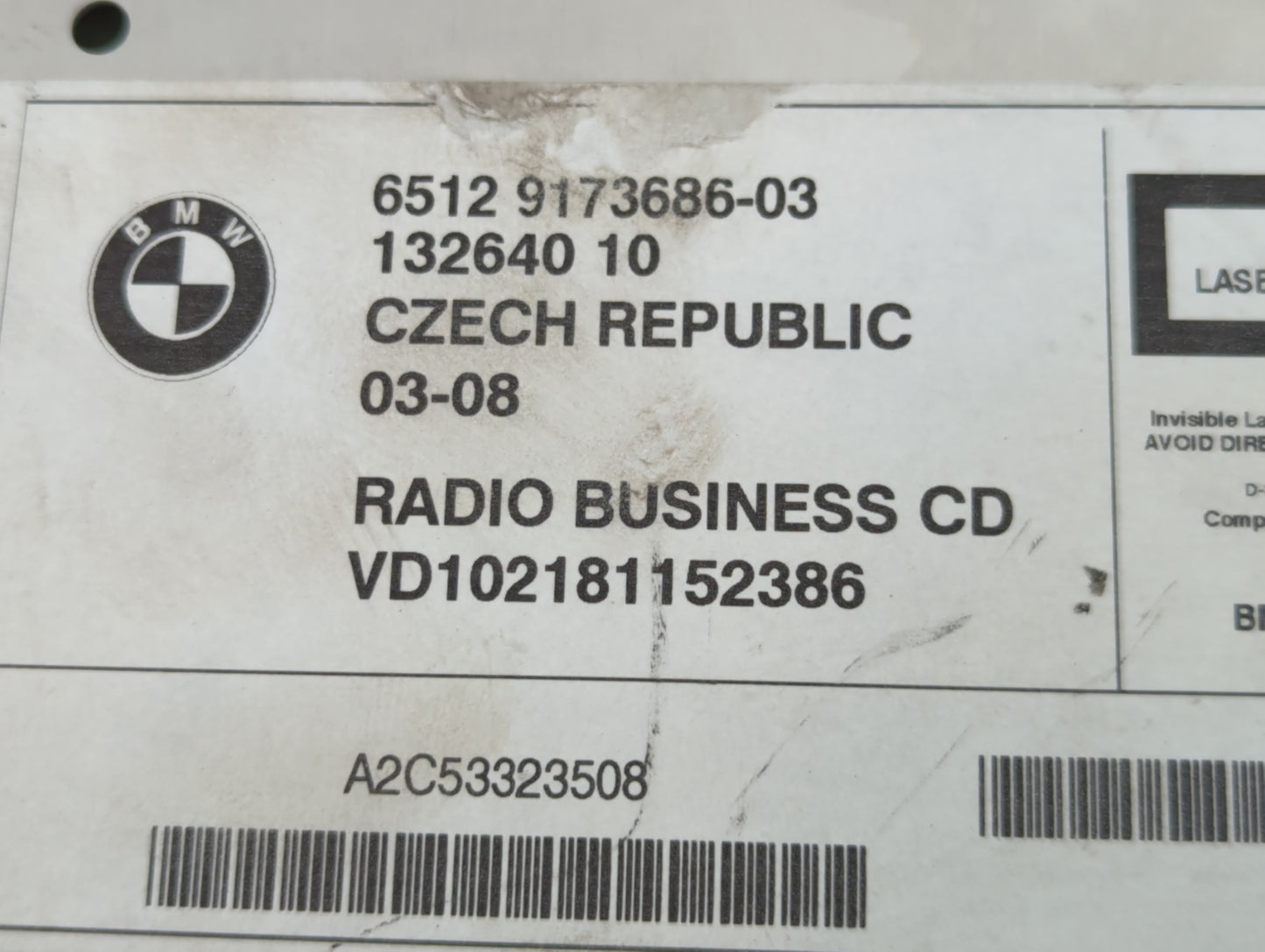 2007-2010 Bmw X3 Radio AM FM Cd Player Receiver Replacement P/N:6512 9173686-03 Fits Fits 2007 2008 2009 2010 OEM Used Auto 