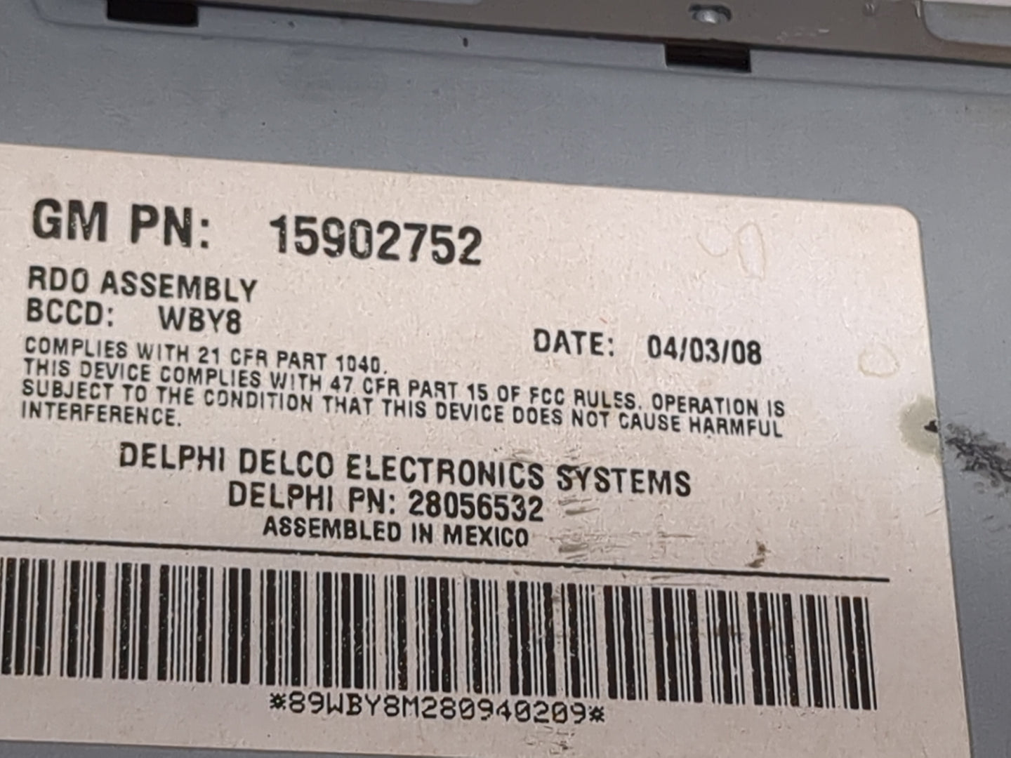 2007-2009 Buick Lacrosse Radio AM FM Cd Player Receiver Replacement P/N:15902752 28056532 Fits Fits 2007 2008 2009 OEM Used 
