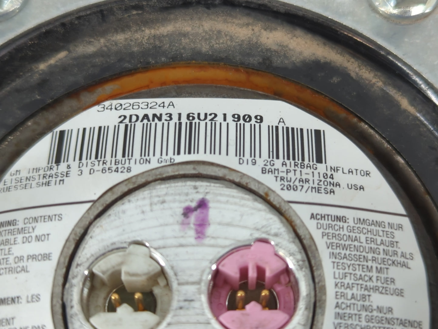 2007-2011 Buick Lucerne Air Bag Driver Left Steering Wheel Mounted P/N:34026324A 2DAN316U21909 Fits Fits 2007 2008 2009 2010