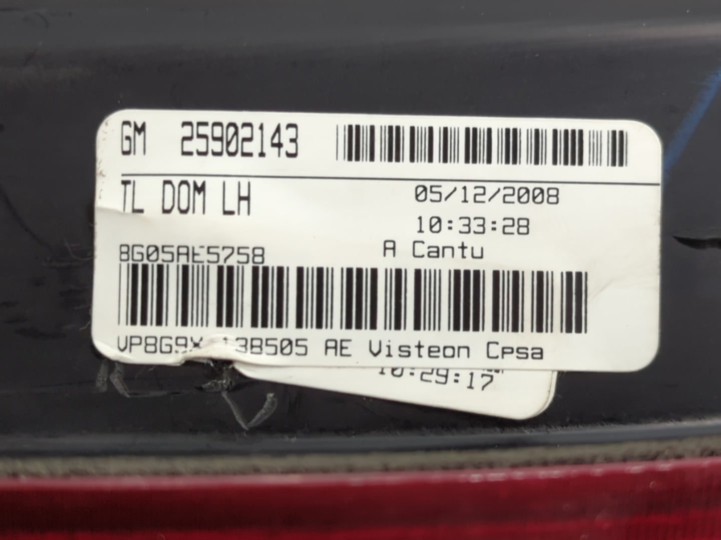 2008-2014 Cadillac Cts Tail Light Assembly Driver Left OEM P/N:25902143 Fits Fits 2008 2009 2010 2011 2012 2013 2014 OEM Use