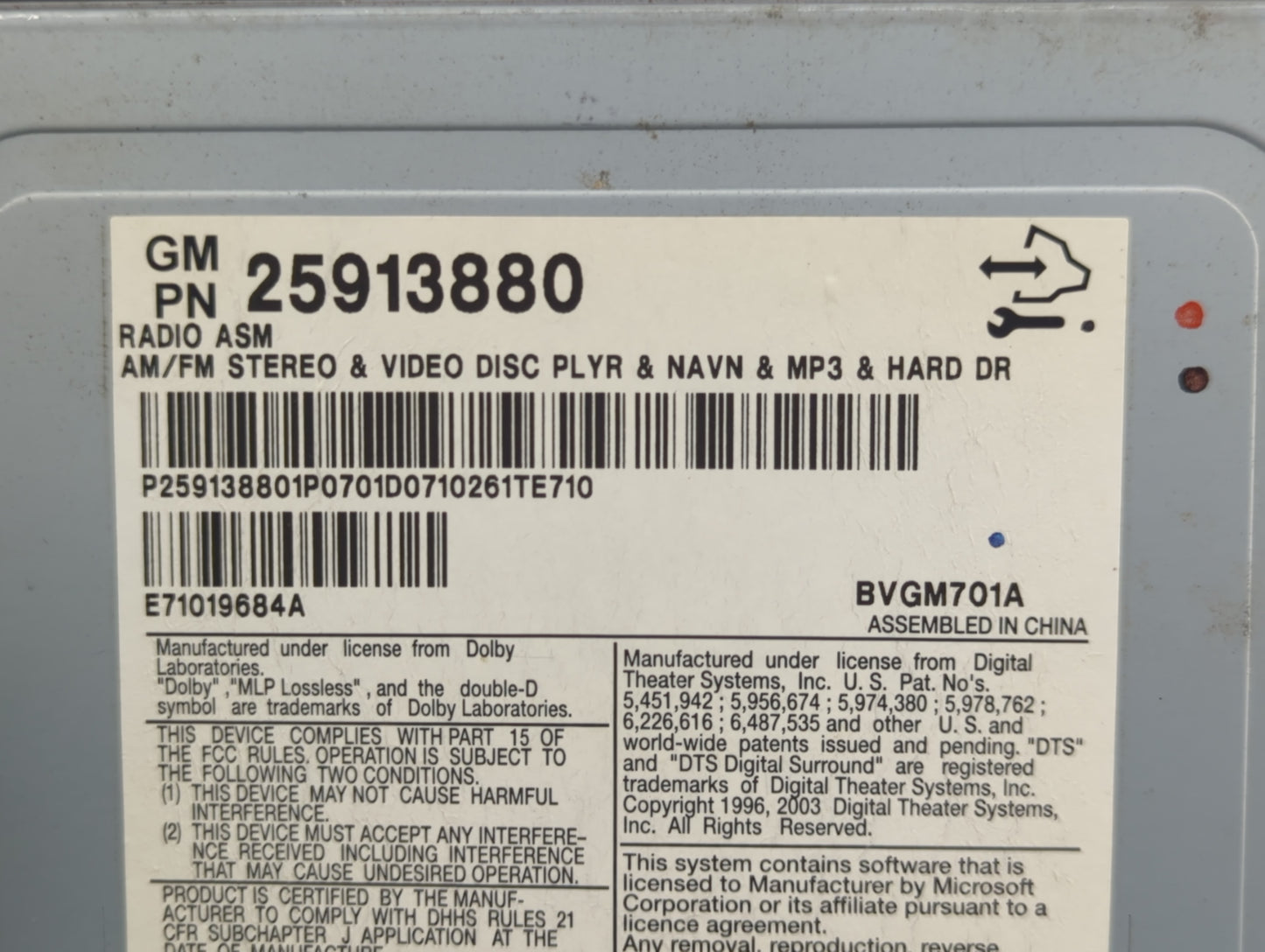 2008-2011 Cadillac Cts Radio AM FM Cd Player Receiver Replacement P/N:25913880 Fits Fits 2008 2009 2010 2011 OEM Used Auto P