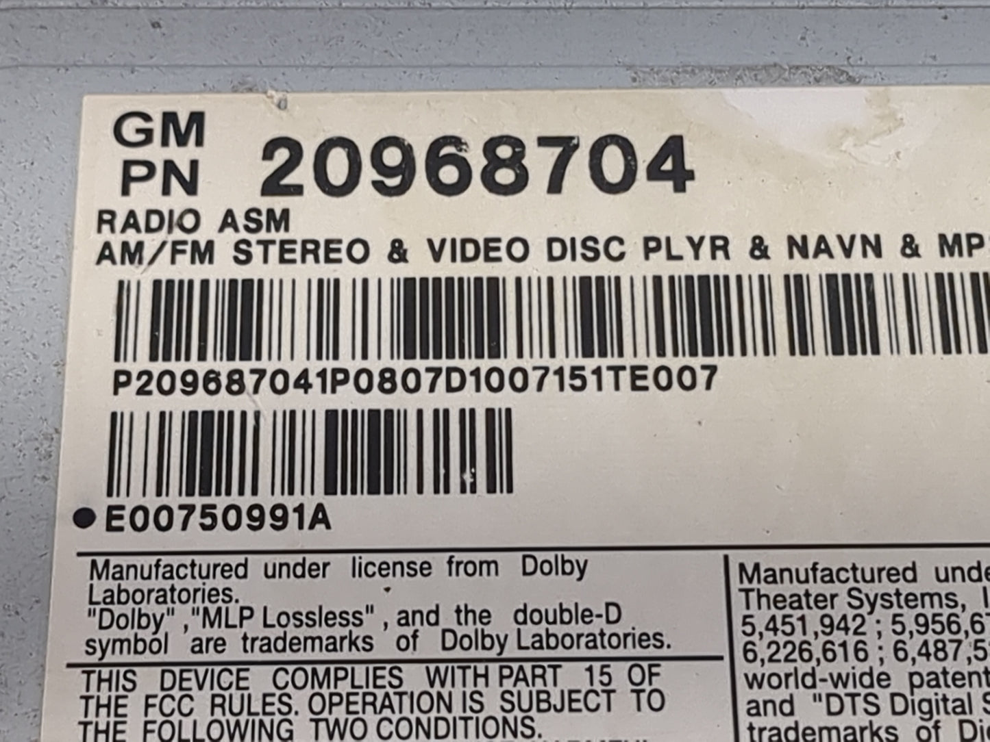2008-2011 Cadillac Cts Radio AM FM Cd Player Receiver Replacement P/N:20968704 07XX614NDV Fits Fits 2008 2009 2010 2011 OEM 