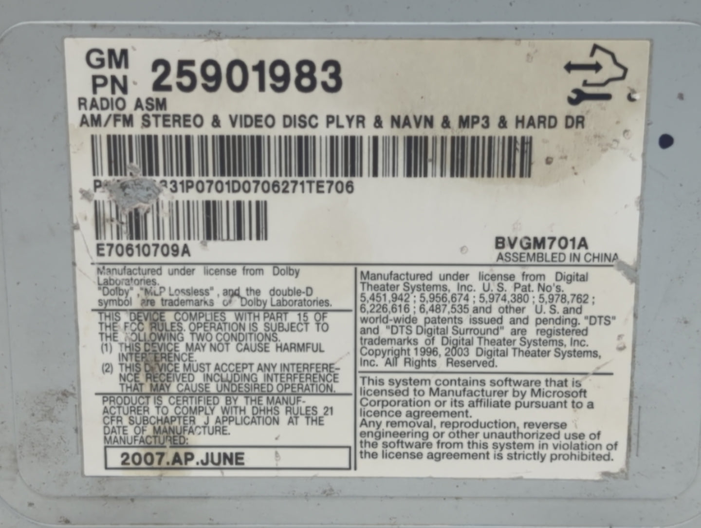 2008-2011 Cadillac Cts Radio AM FM Cd Player Receiver Replacement P/N:2590983 22758369 Fits Fits 2008 2009 2010 2011 OEM Use