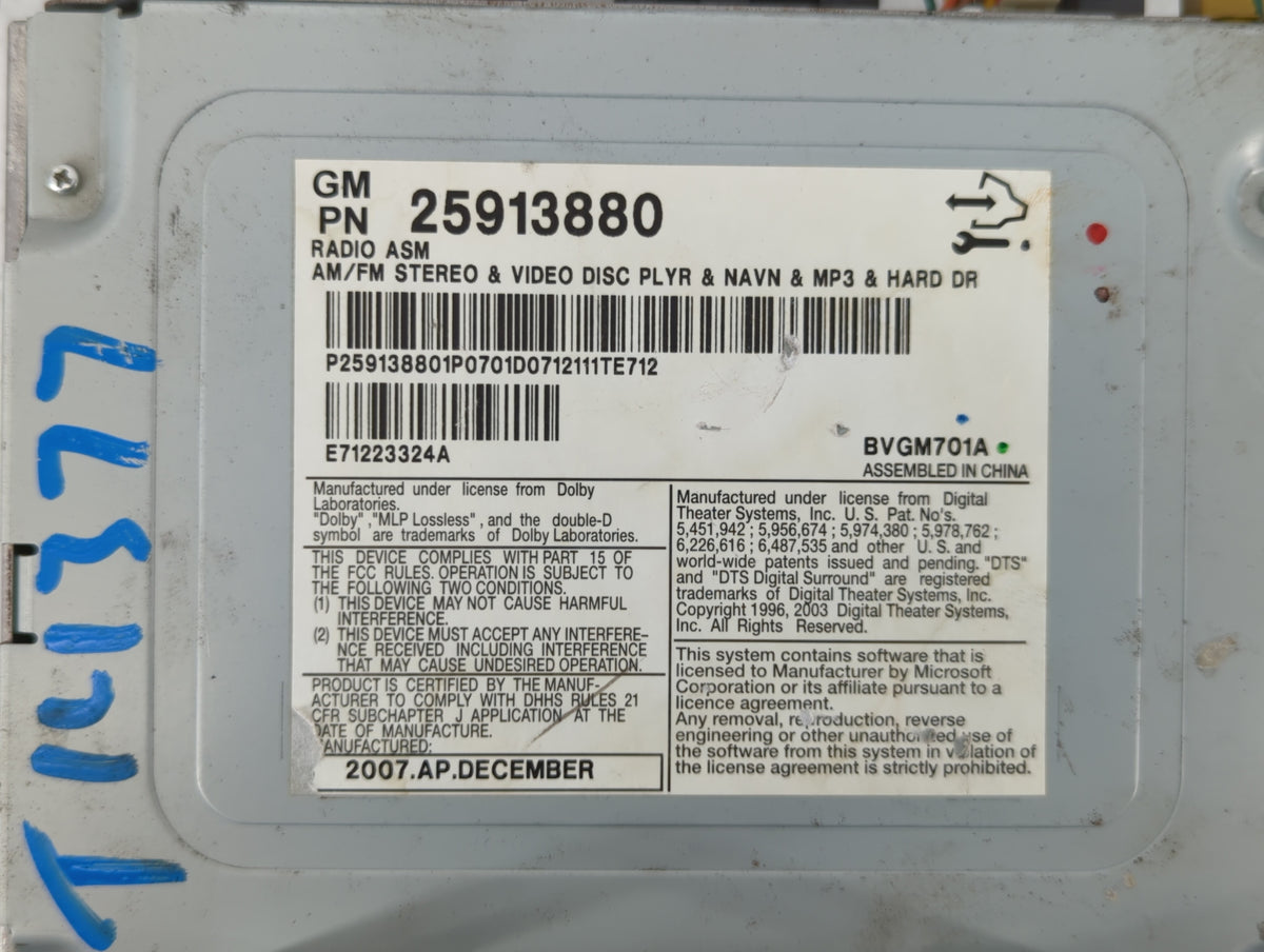 2008-2011 Cadillac Cts Am Fm Cd Player Radio Receiver 506755 - Oemusedautoparts1.com