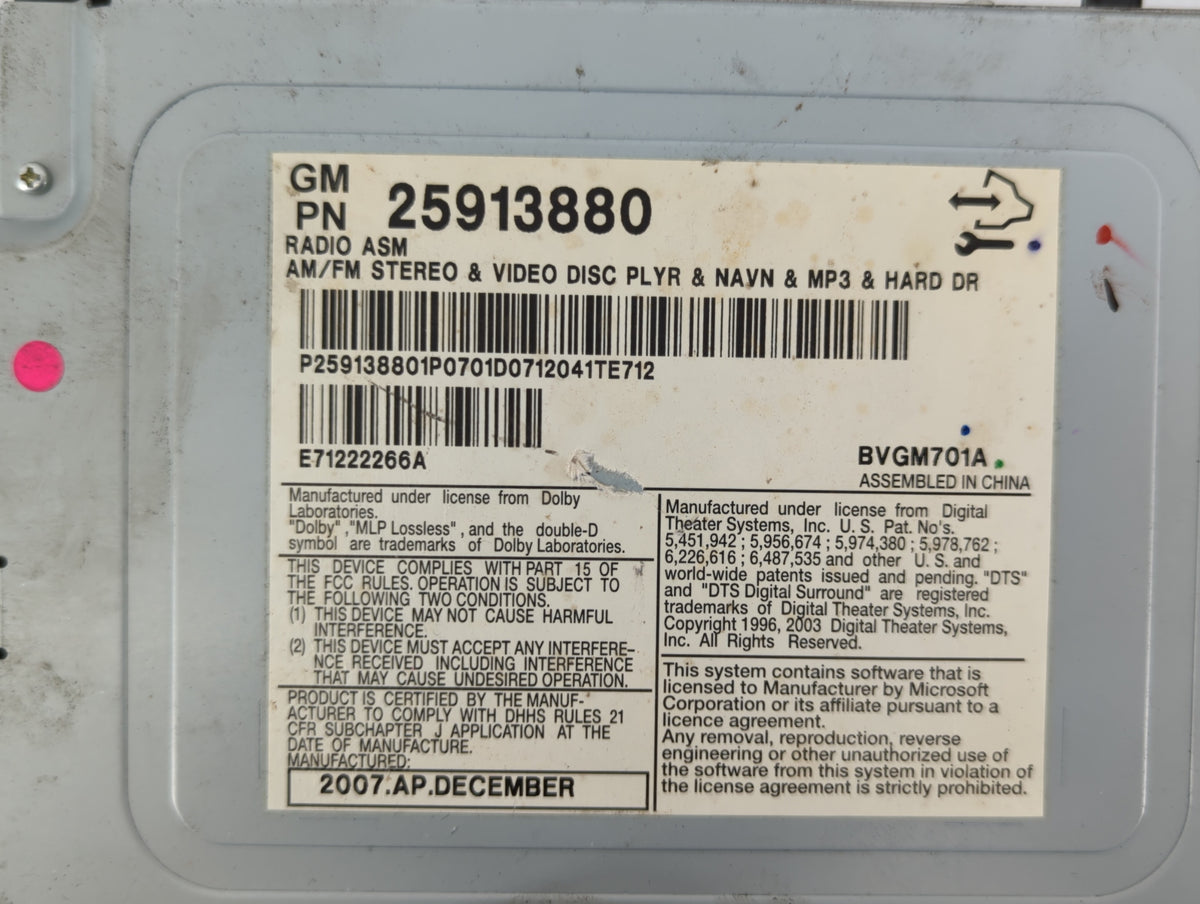 2008-2011 Cadillac Cts Am Fm Cd Player Radio Receiver 517857 - Oemusedautoparts1.com