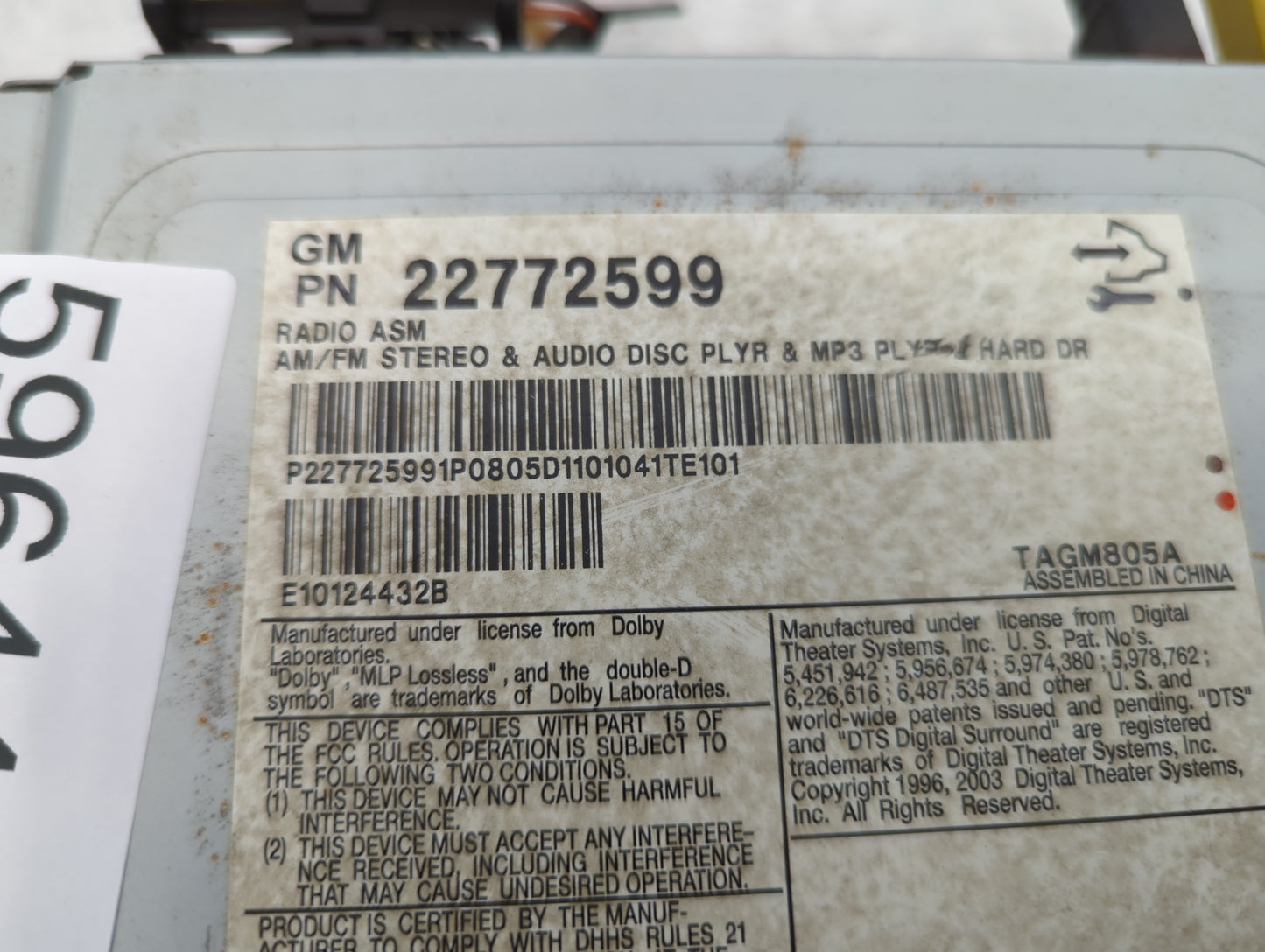 2008-2014 Cadillac Cts Am Fm Cd Player Radio Receiver - Oemusedautoparts1.com