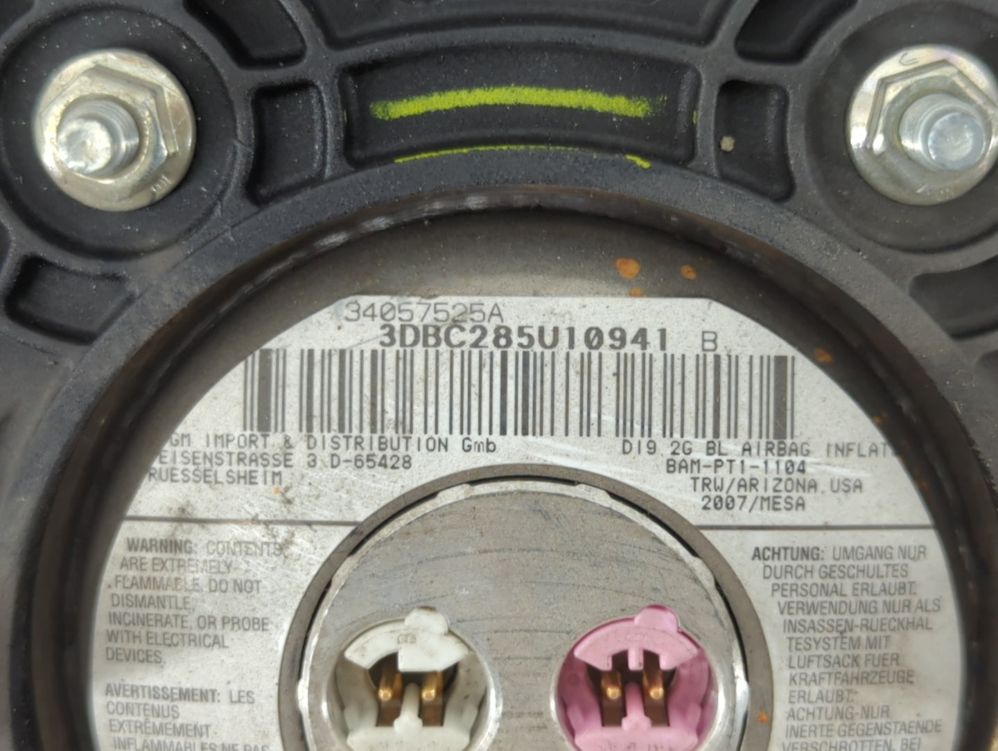 2008 Cadillac Cts Air Bag Driver Left Steering Wheel Mounted P/N:BAM-PT1-1104 34057525A Fits OEM Used Auto Parts - Oemusedau