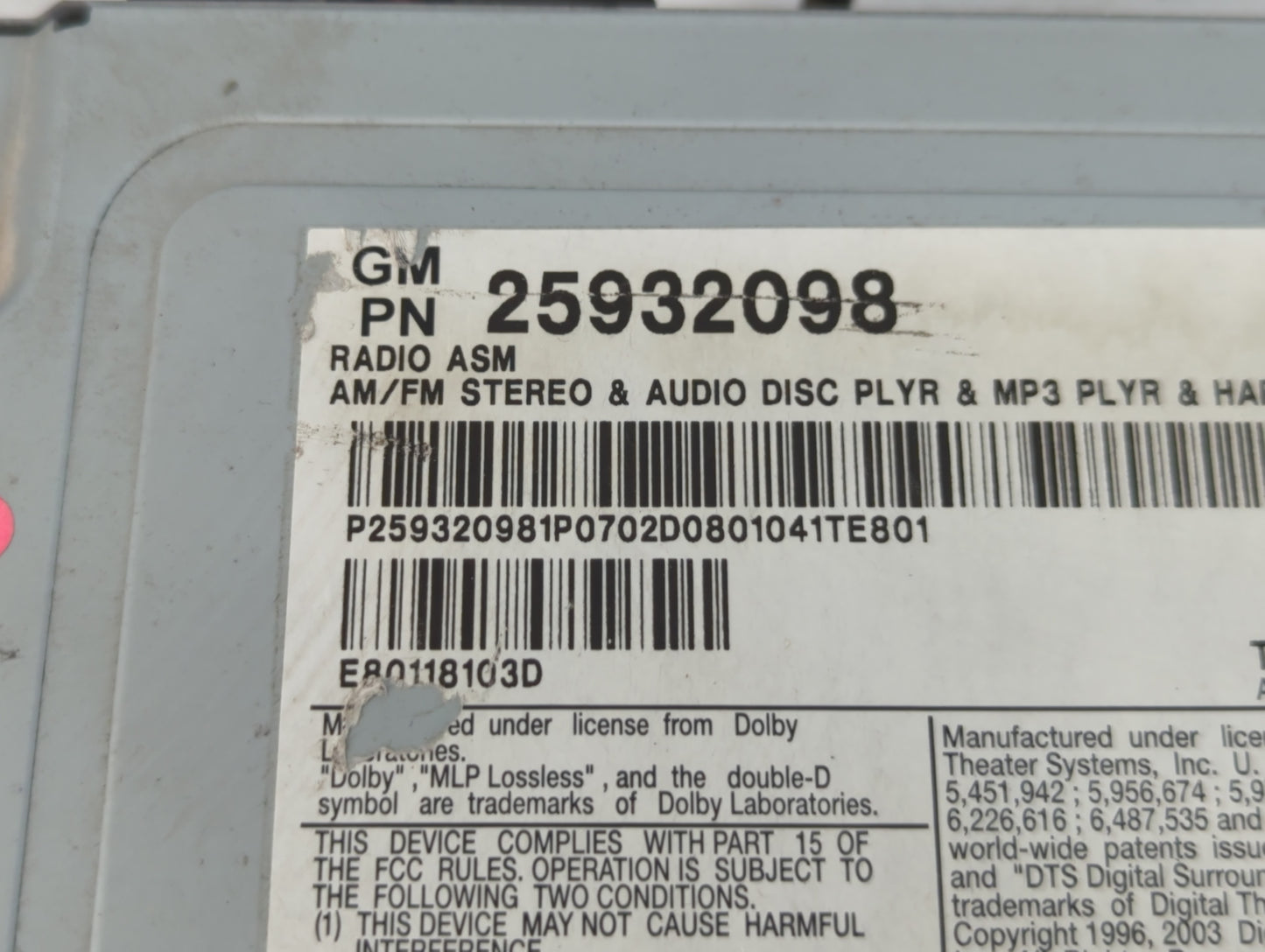 2008-2014 Cadillac Cts Radio AM FM Cd Player Receiver Replacement P/N:25932098 Fits Fits 2008 2009 2010 2011 2012 2013 2014 