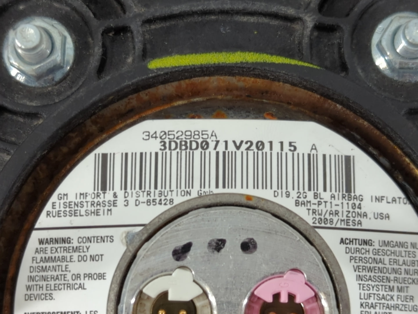 2008 Cadillac Cts Air Bag Driver Left Steering Wheel Mounted P/N:34052985A Fits OEM Used Auto Parts - Oemusedautoparts1.com