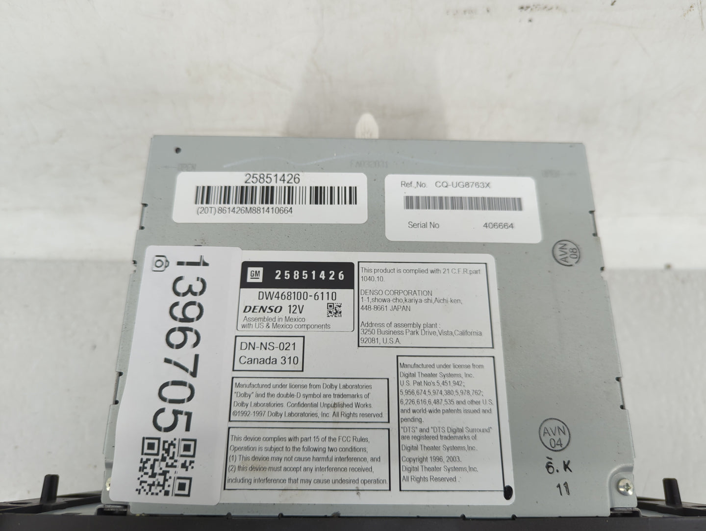 2008-2009 Cadillac Srx Radio AM FM Cd Player Receiver Replacement P/N:25851426 Fits Fits 2008 2009 2010 2011 OEM Used Auto P
