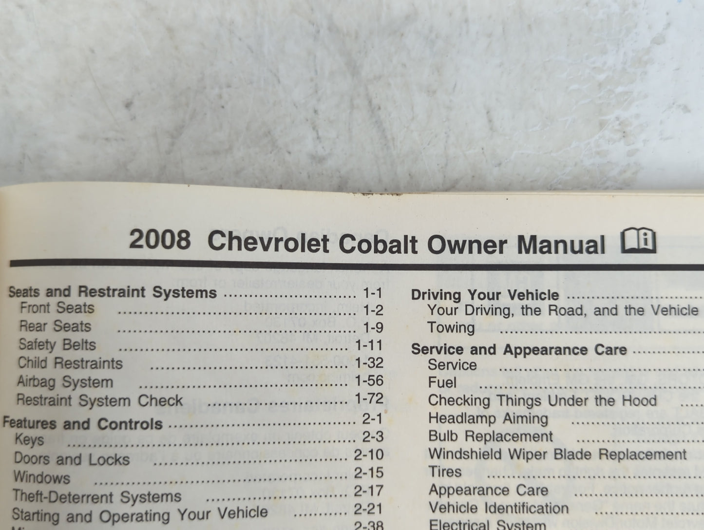 2008 Chevrolet Cobalt Owners Manual Book Guide P/N:25792530 B OEM Used Auto Parts - Oemusedautoparts1.com