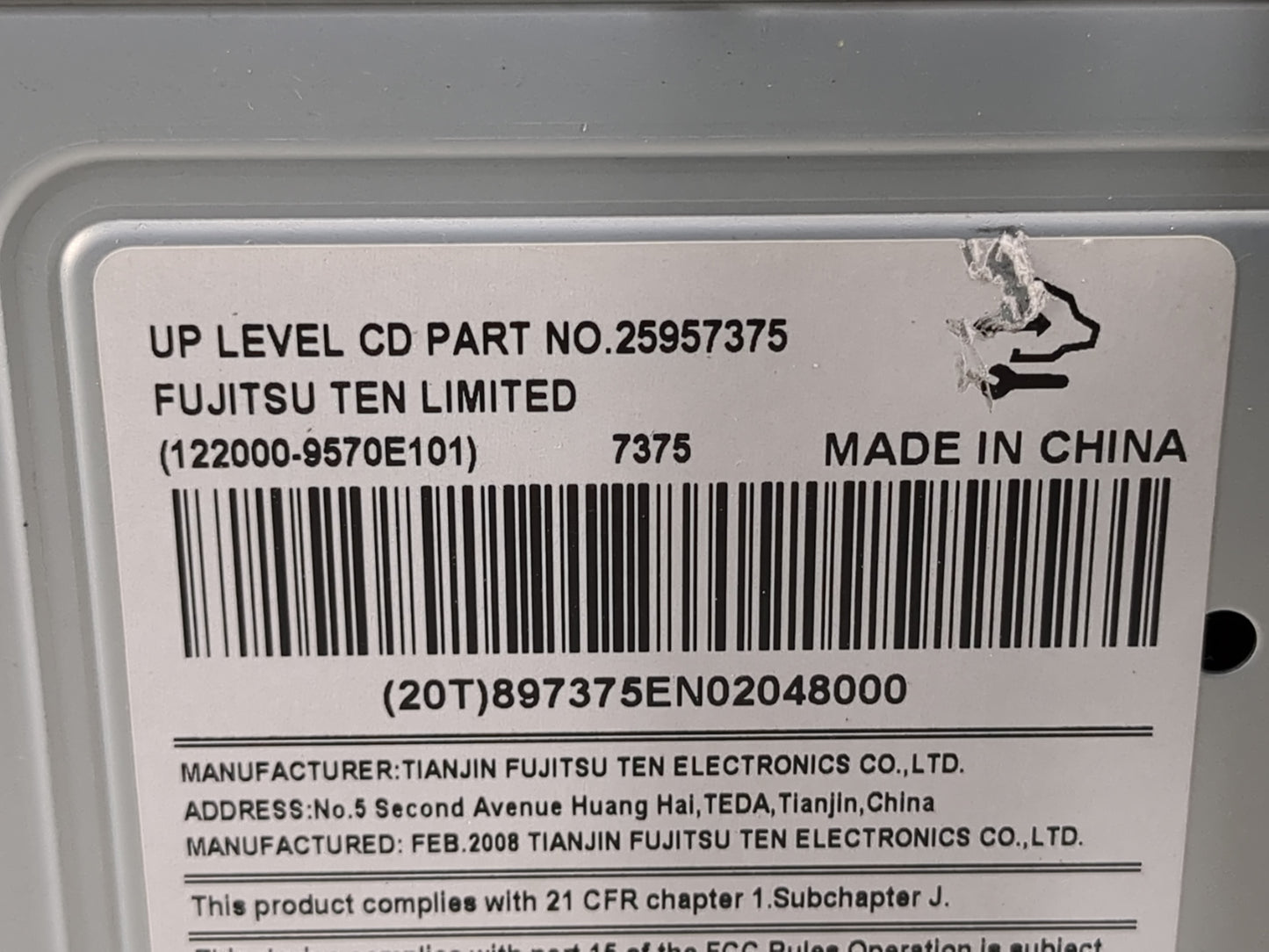 2007-2008 Chevrolet Impala Radio AM FM Cd Player Receiver Replacement P/N:25957375 Fits Fits 2007 2008 OEM Used Auto Parts -