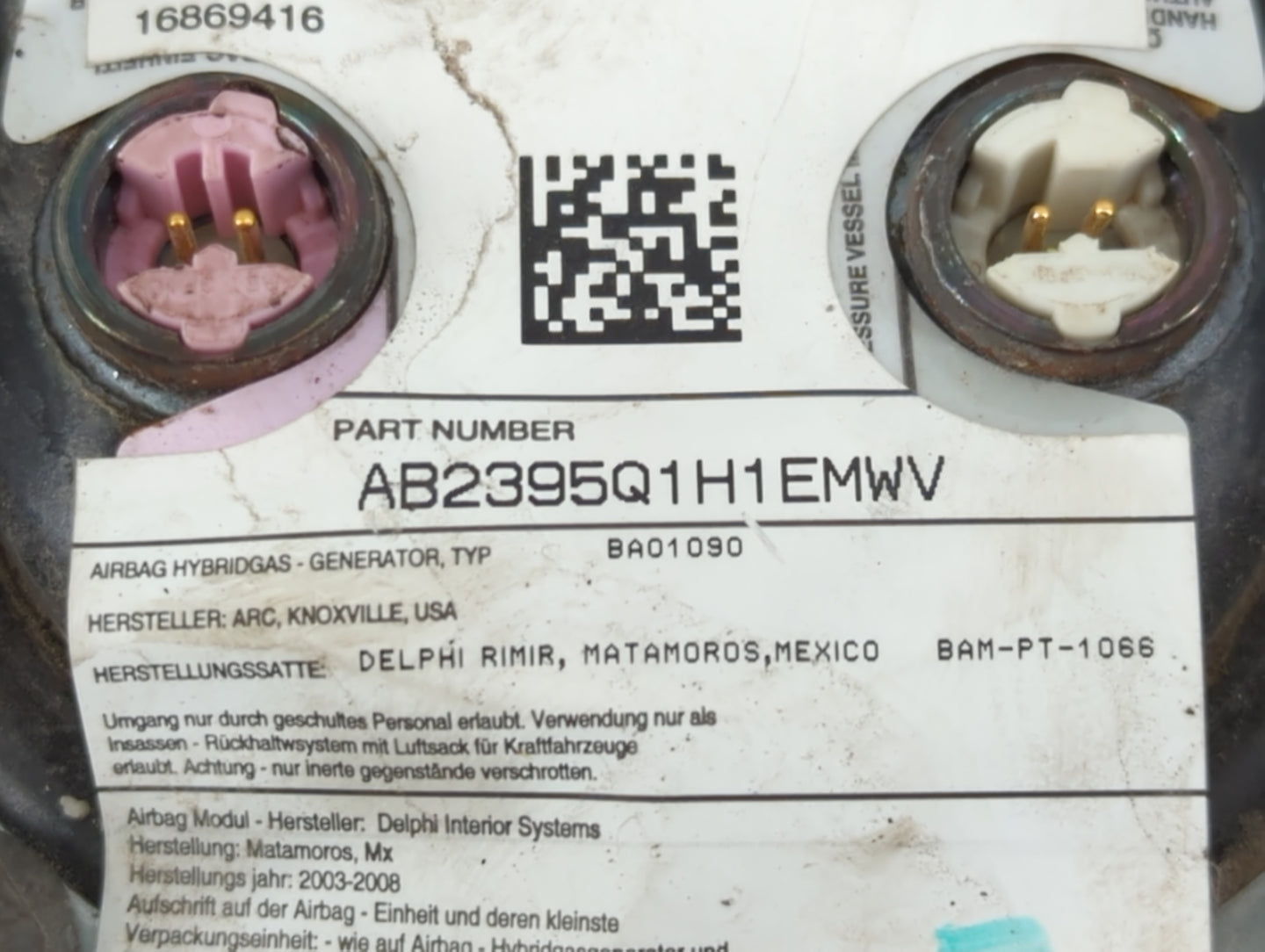 2006-2009 Chevrolet Trailblazer Air Bag Driver Left Steering Wheel Mounted P/N:AB2395Q1H1EMWV Fits Fits 2006 2007 2008 2009 