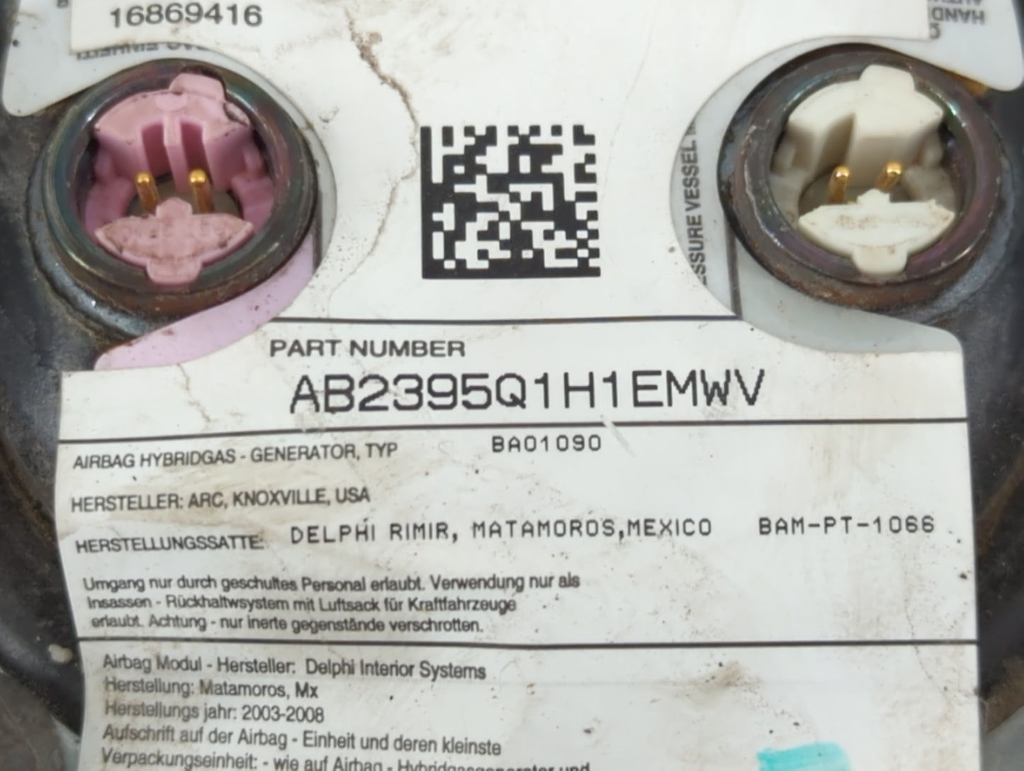 2006-2009 Chevrolet Trailblazer Air Bag Driver Left Steering Wheel Mounted P/N:AB2395Q1H1EMWV Fits Fits 2006 2007 2008 2009 