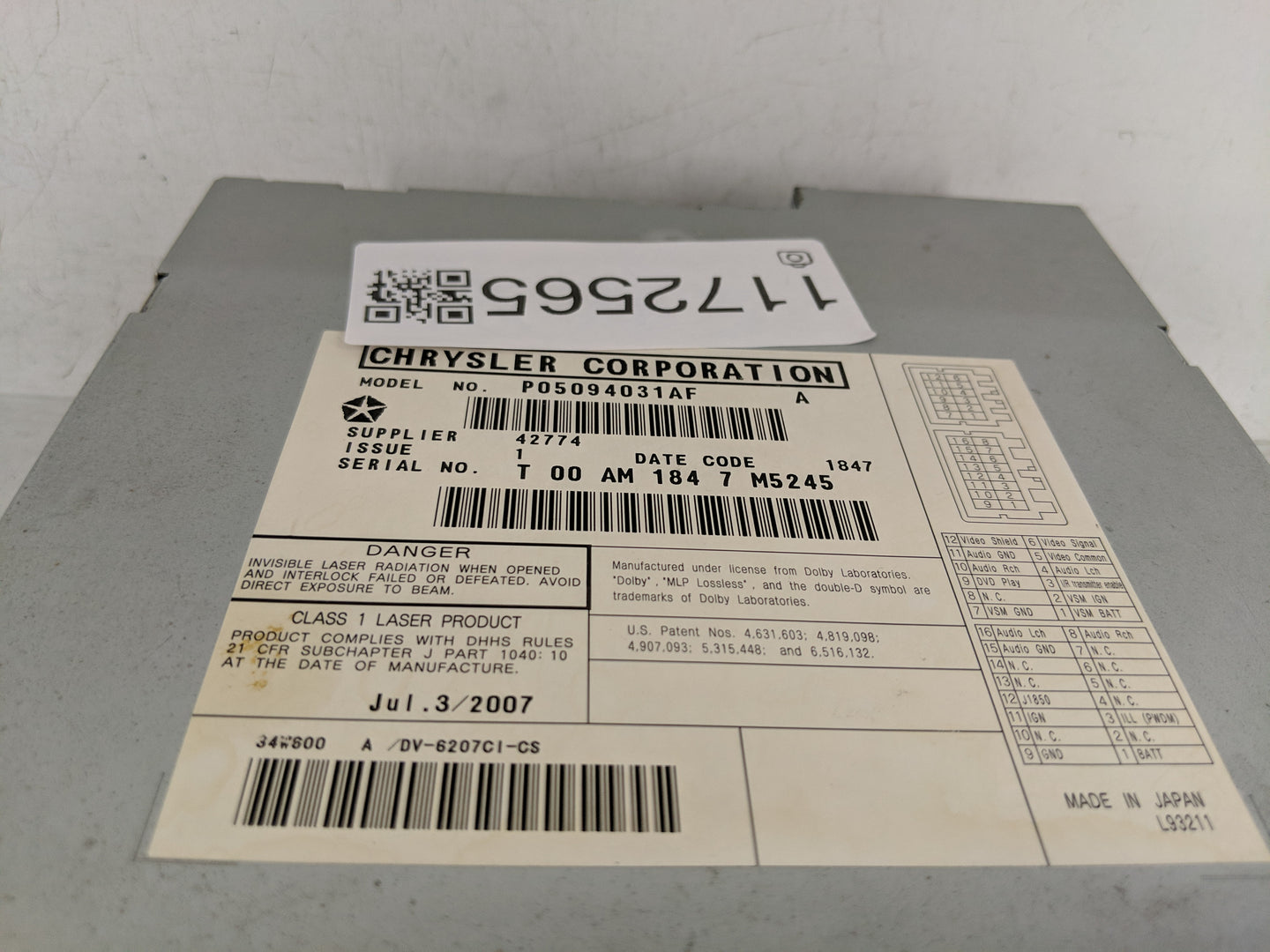 2004-2008 Chrysler Pacifica Radio AM FM Cd Player Receiver Replacement P/N:P05094031AF Fits Fits 2004 2005 2006 2007 2008 OE