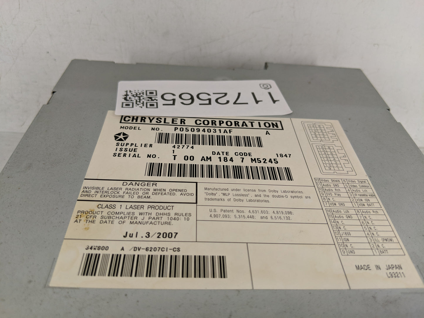 2004-2008 Chrysler Pacifica Radio AM FM Cd Player Receiver Replacement P/N:P05094031AF Fits Fits 2004 2005 2006 2007 2008 OE