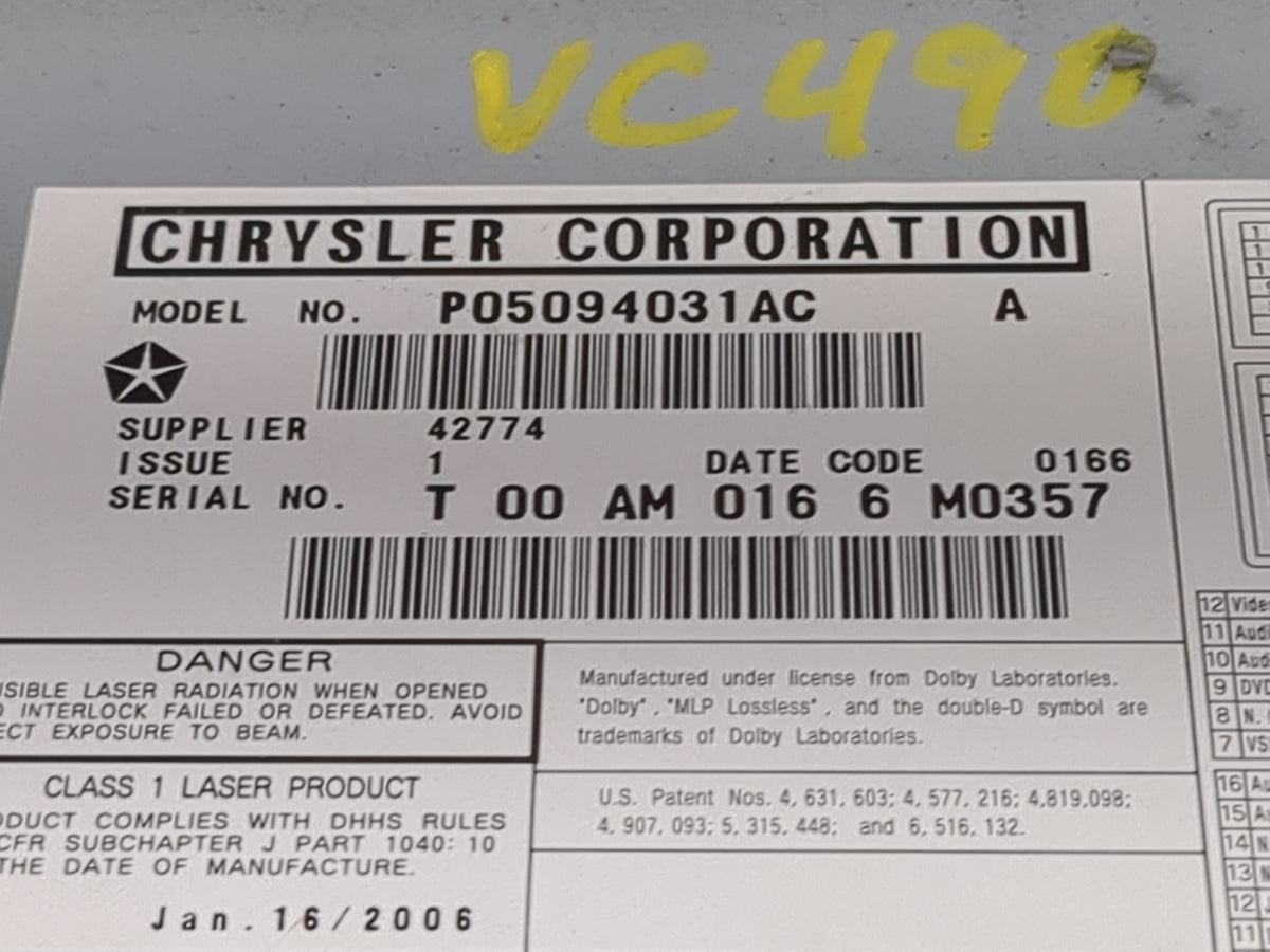 2004-2008 Chrysler Pacifica Information Radio Display Screen 1474835 - Oemusedautoparts1.com
