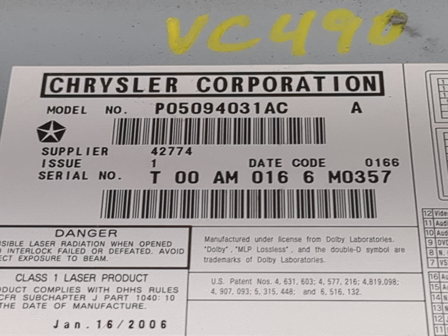 2004-2008 Chrysler Pacifica Information Display Screen 1474835 - Oemusedautoparts1.com