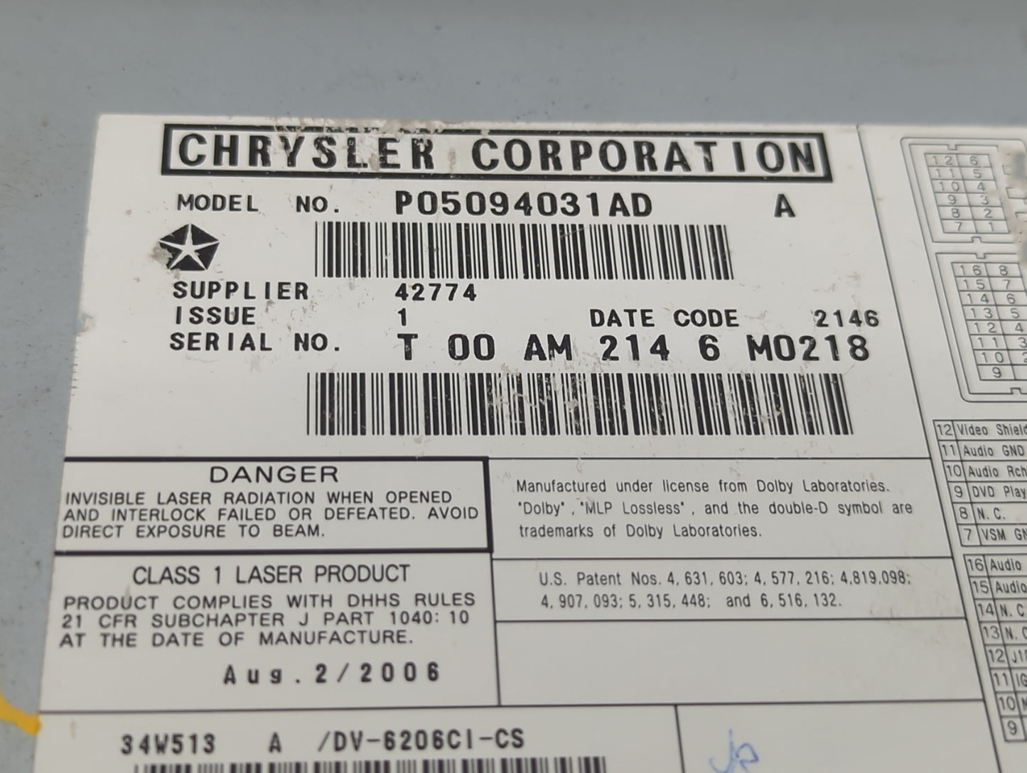 2004-2008 Chrysler Pacifica Information Display Screen - Oemusedautoparts1.com