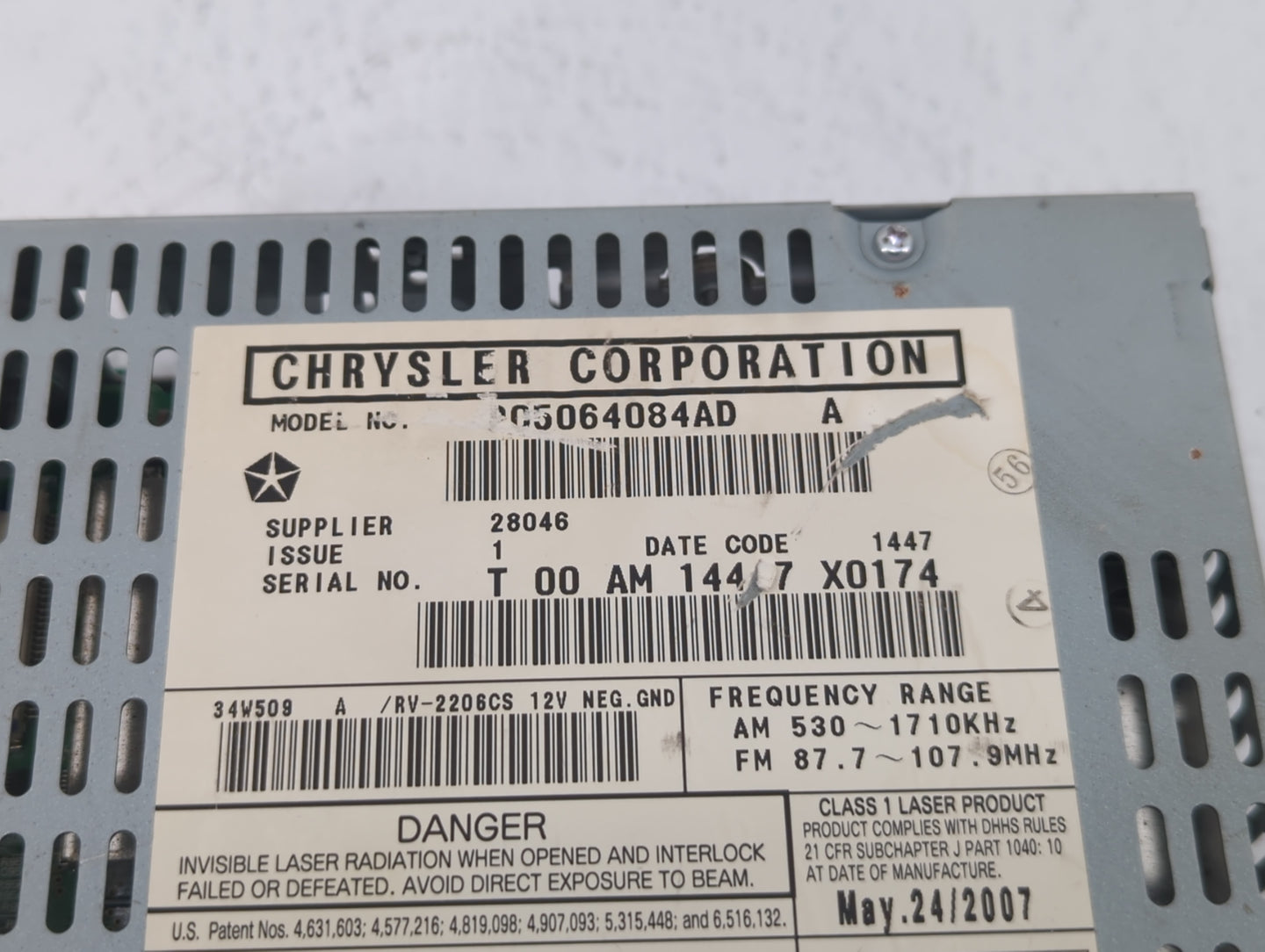 2007-2008 Chrysler Pacifica Radio AM FM Cd Player Receiver Replacement P/N:P05064084AD Fits Fits 2007 2008 OEM Used Auto Par