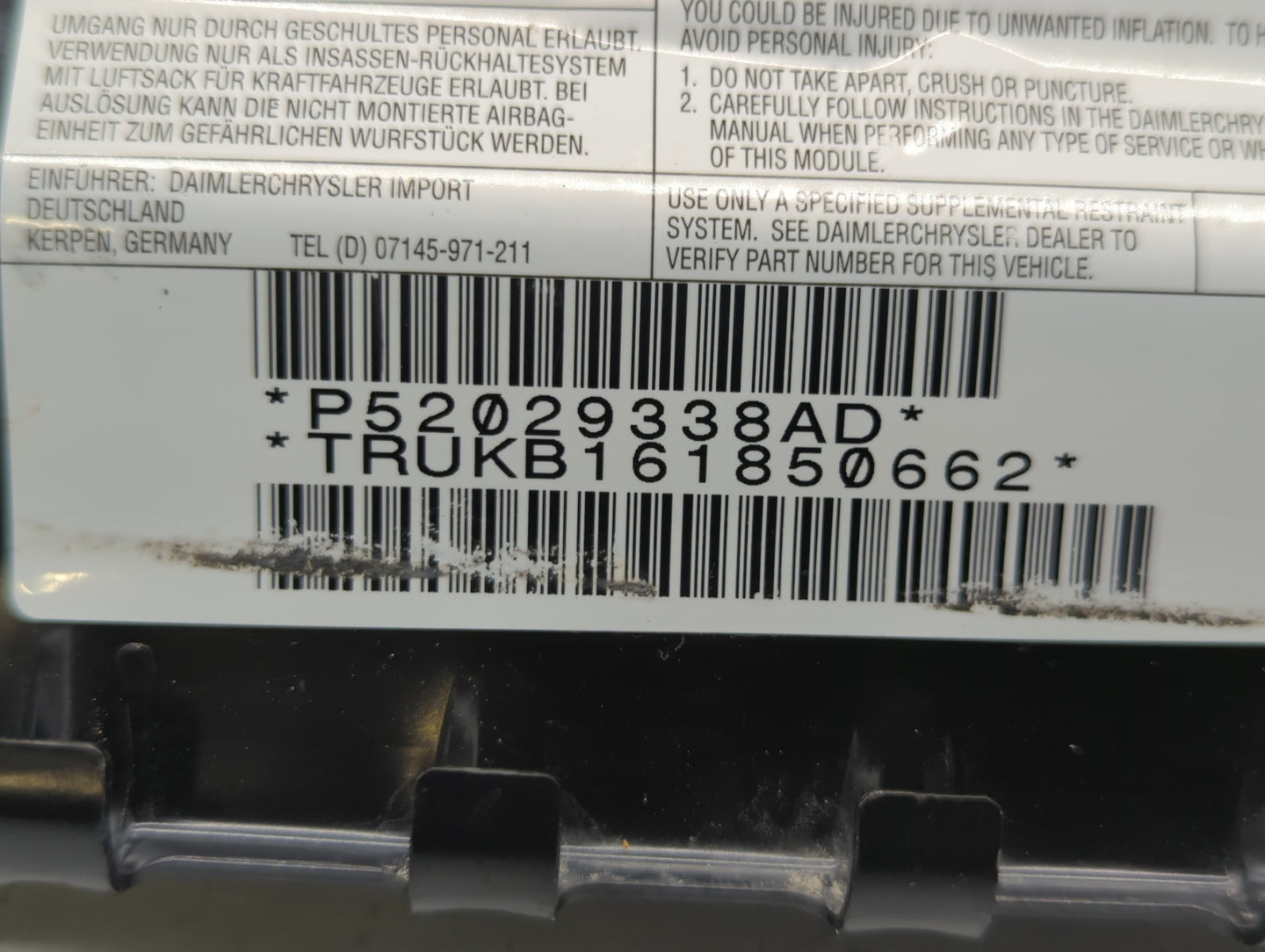 2007-2010 Chrysler Pt Cruiser Air Bag Passenger Right Dashboard Oem - Oemusedautoparts1.com