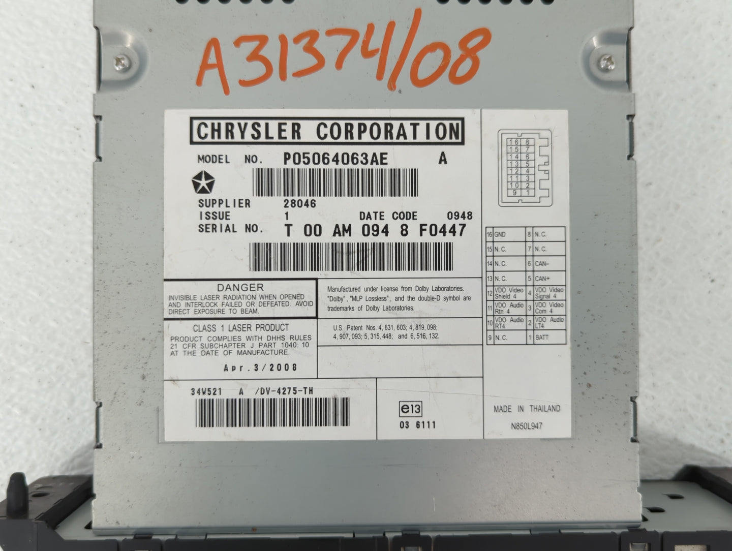 2008-2012 Chrysler Town & Country Information Display Screen - Oemusedautoparts1.com